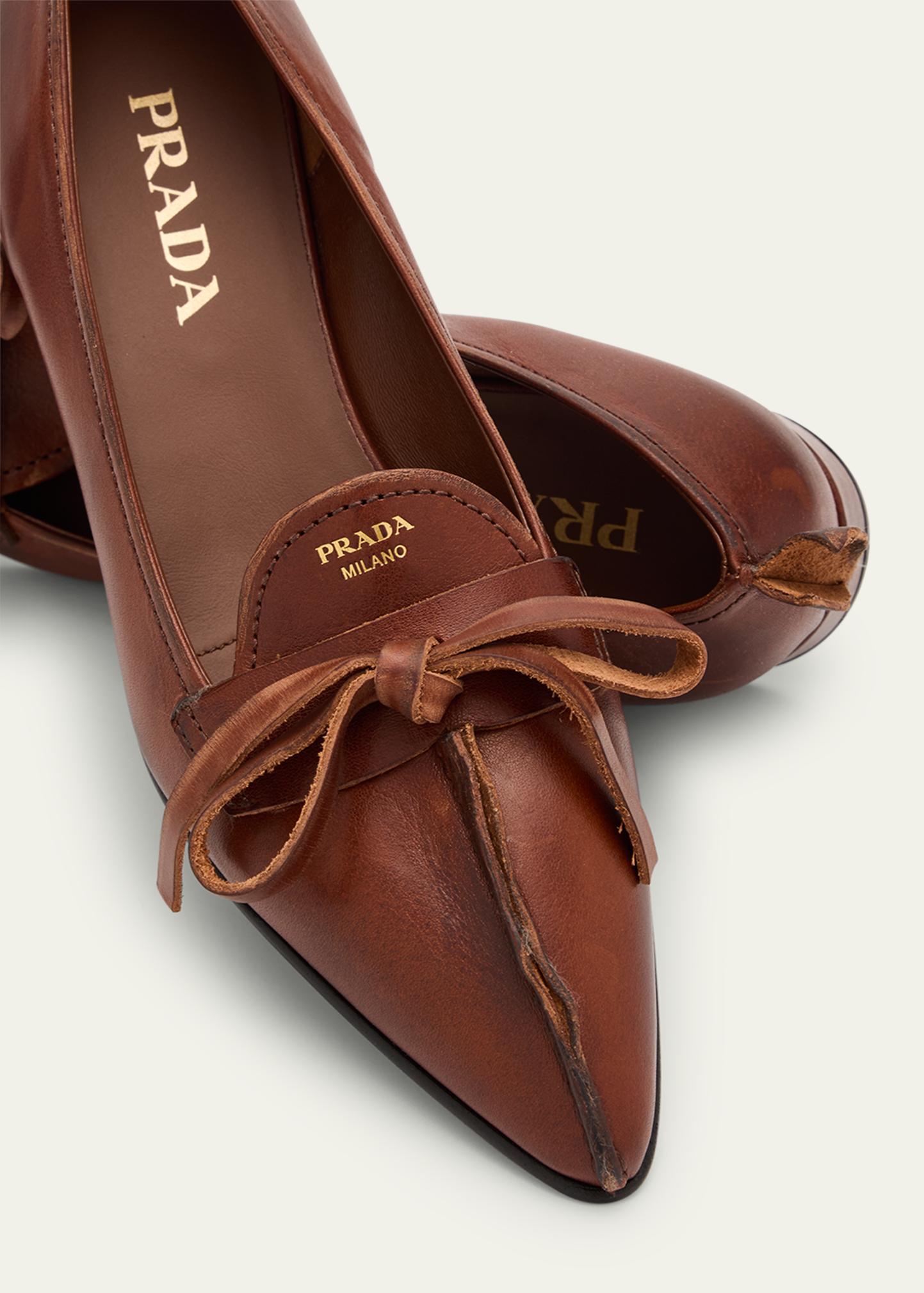 Prada Leather Block-Heel Loafers - Bergdorf Goodman