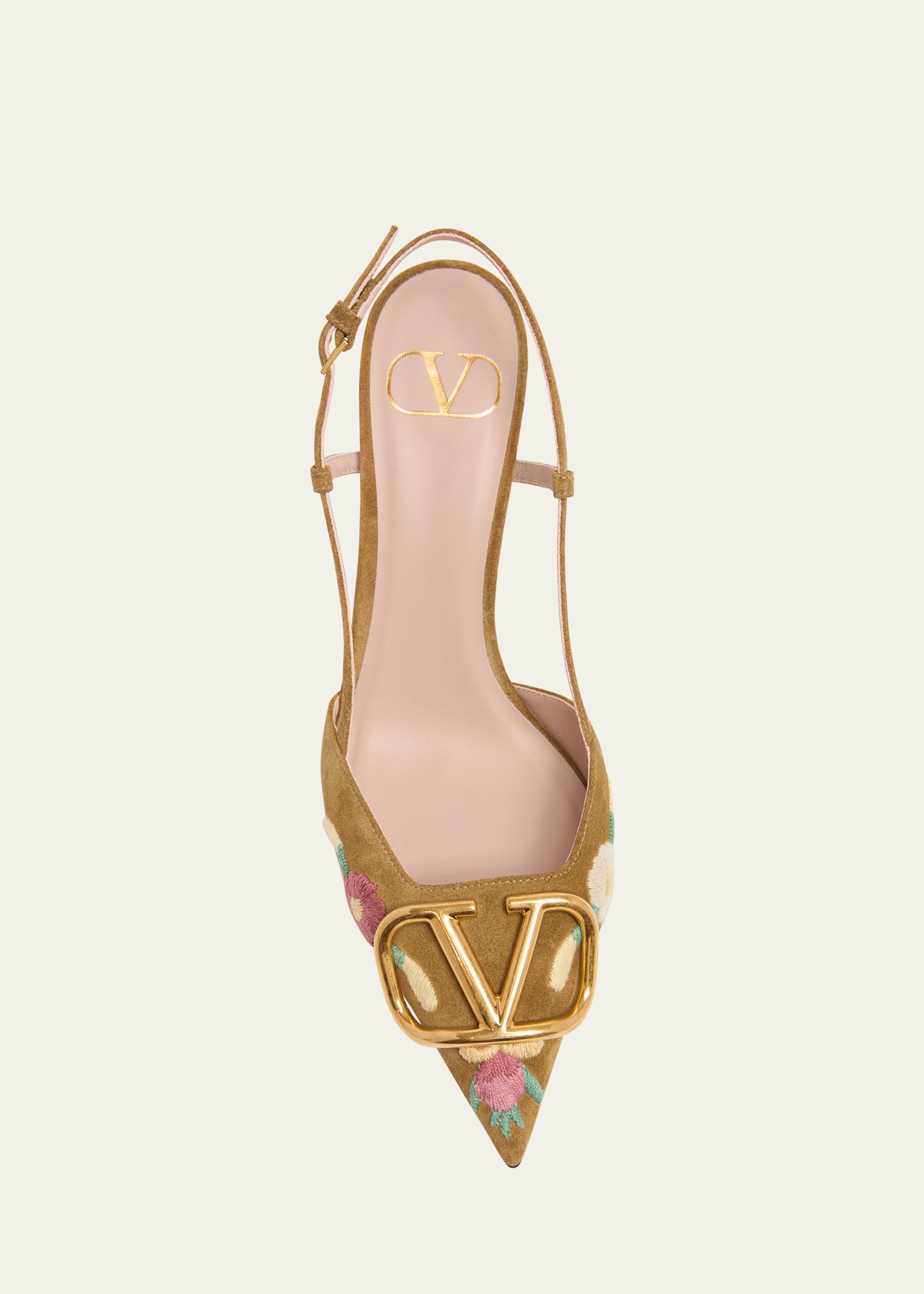 Valentino Garavani VLogo Signature Flower-Embroidered Suede