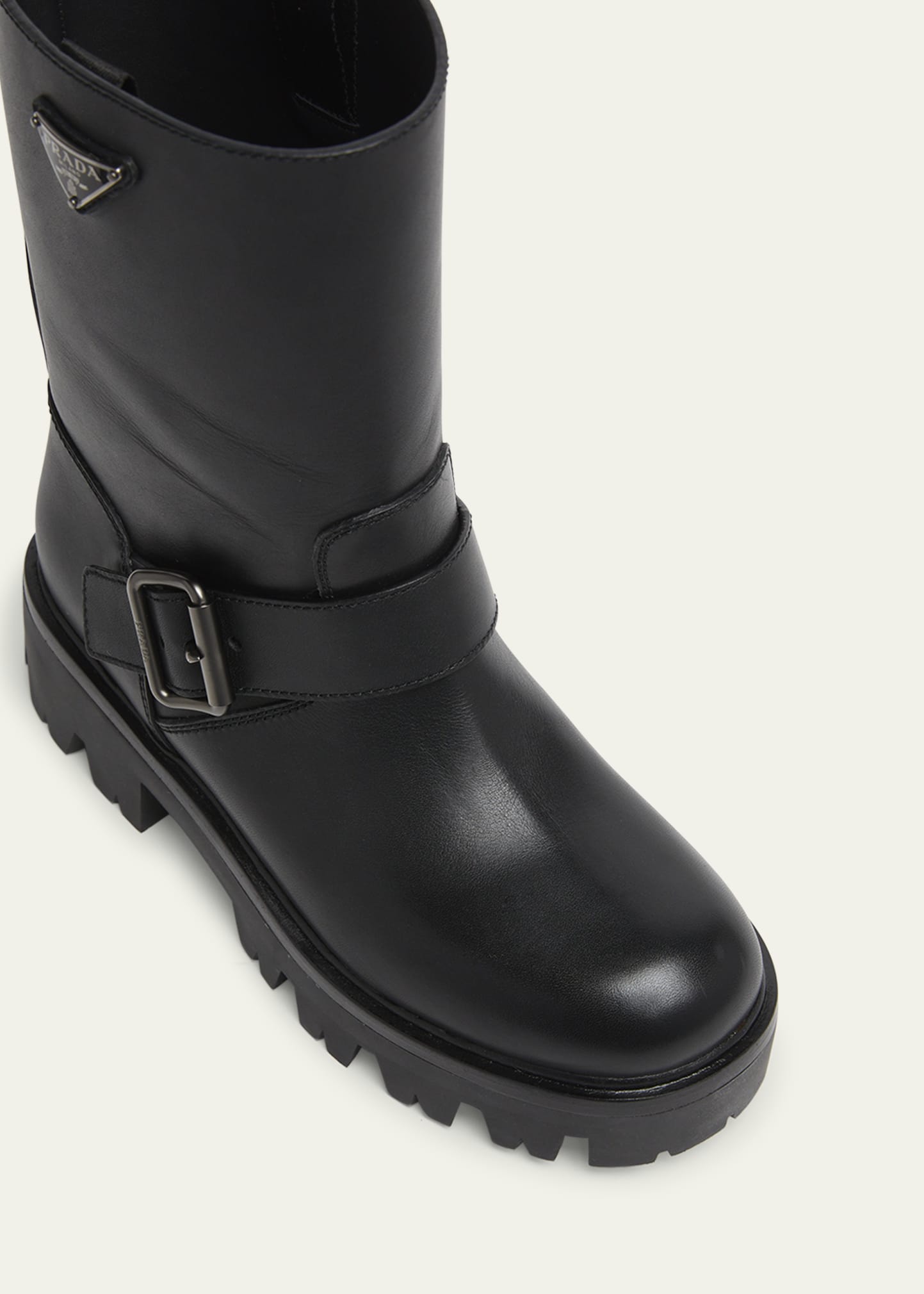 Prada 50mm Triangle Logo Leather Moto Booties - Bergdorf Goodman