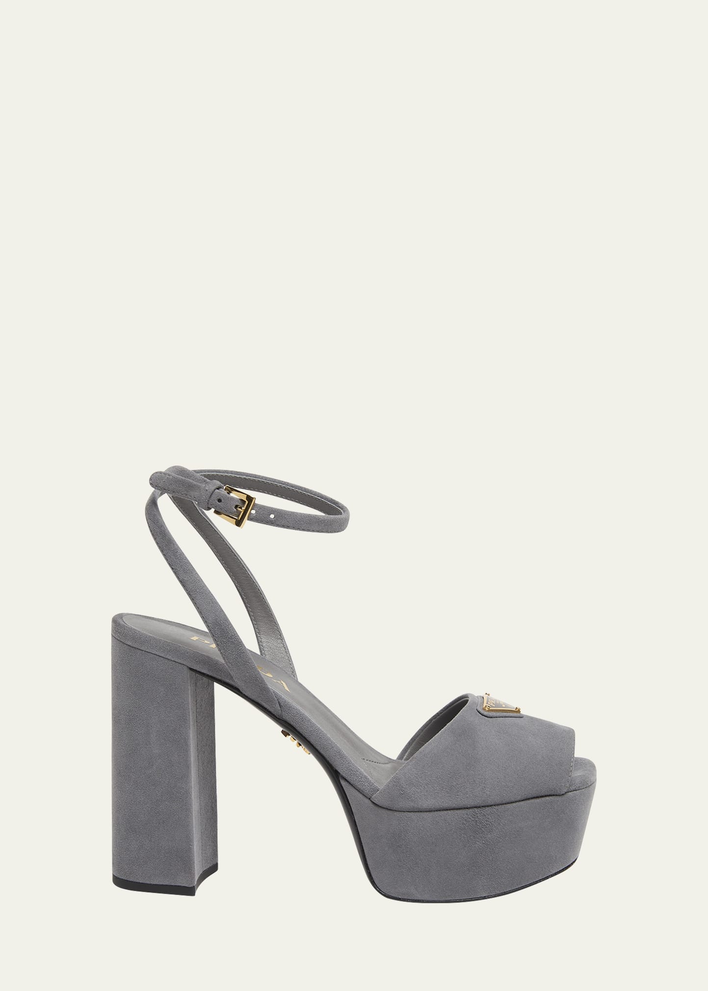 PRADA グレー オープントゥヒール Prada Triangle Logo Suede Ankle-Strap Platform Sandals - Bergdorf
