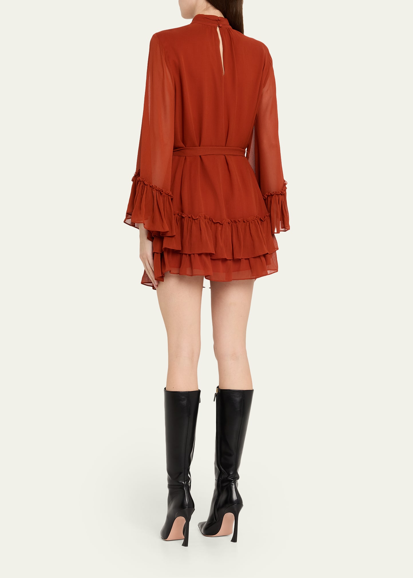 claudia silk chiffon ruffle tiered mini dress Ramy Brook Claudia Silk Chiffon Ruffle Tiered Mini Dress