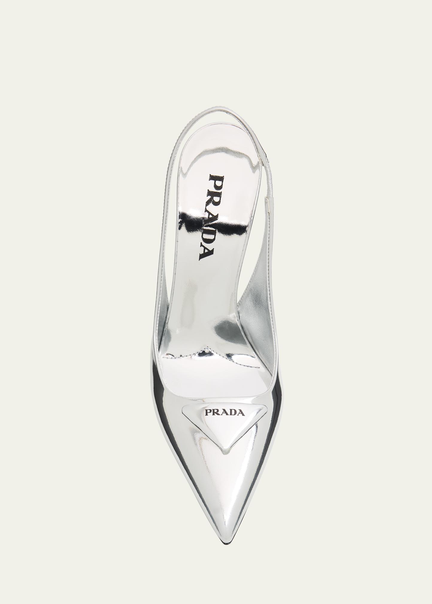 7/5以降53333円に戻します‼️大特価セール中最終値下げ PRADA Prada Metallic Leather Padded Triangle Slingback Pumps - Bergdorf