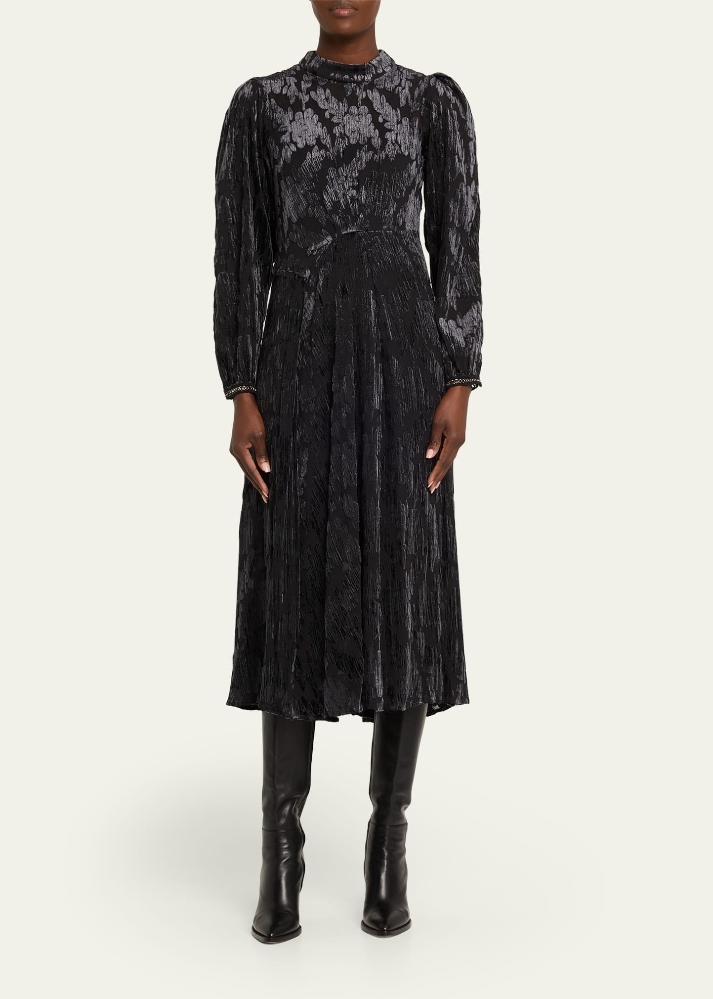 velvet burnt out dress midi dress long sleeves Burnout Velvet Long Sleeve Maxi Dress