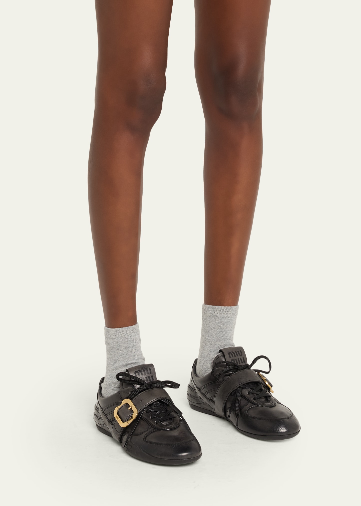 Miu Miu Allacciate Leather Buckle Low-Top Sneakers - Bergdorf Goodman