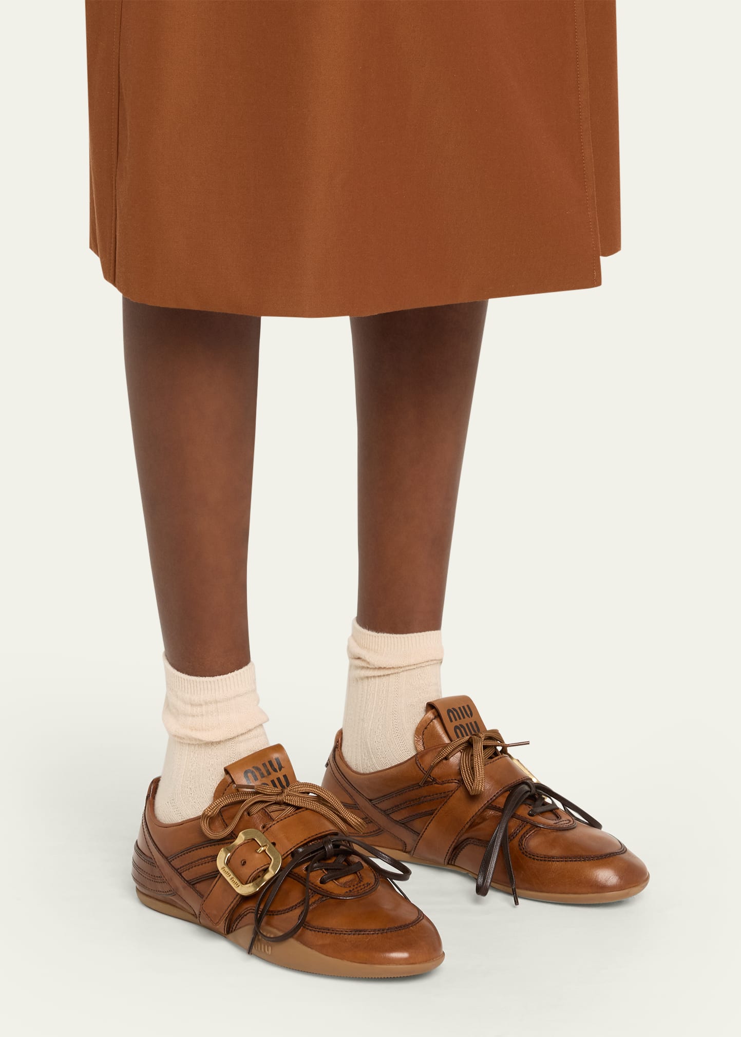 ジャスミン1/2 Miu Miu Allacciate Leather Buckle Low-Top Sneakers - Bergdorf Goodman