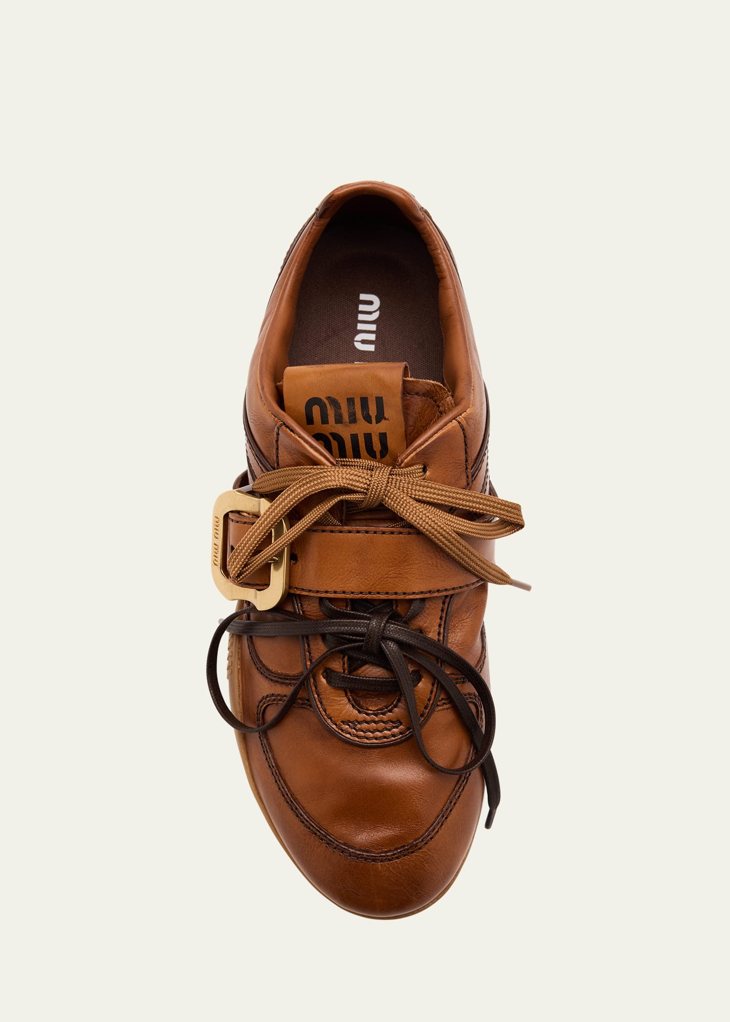 Moooomページ Miu Miu Allacciate Leather Buckle Low-Top Sneakers