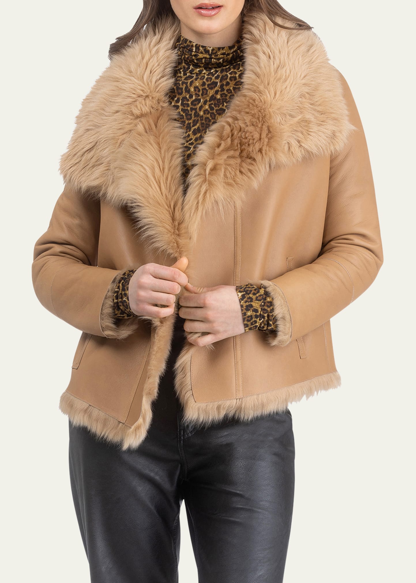 レオパード　ムートン　ギャング　MOUTON COLLAR GANG COAT Gorski Reversible Toscana Lamb Shearling Jacket - Bergdorf Goodman