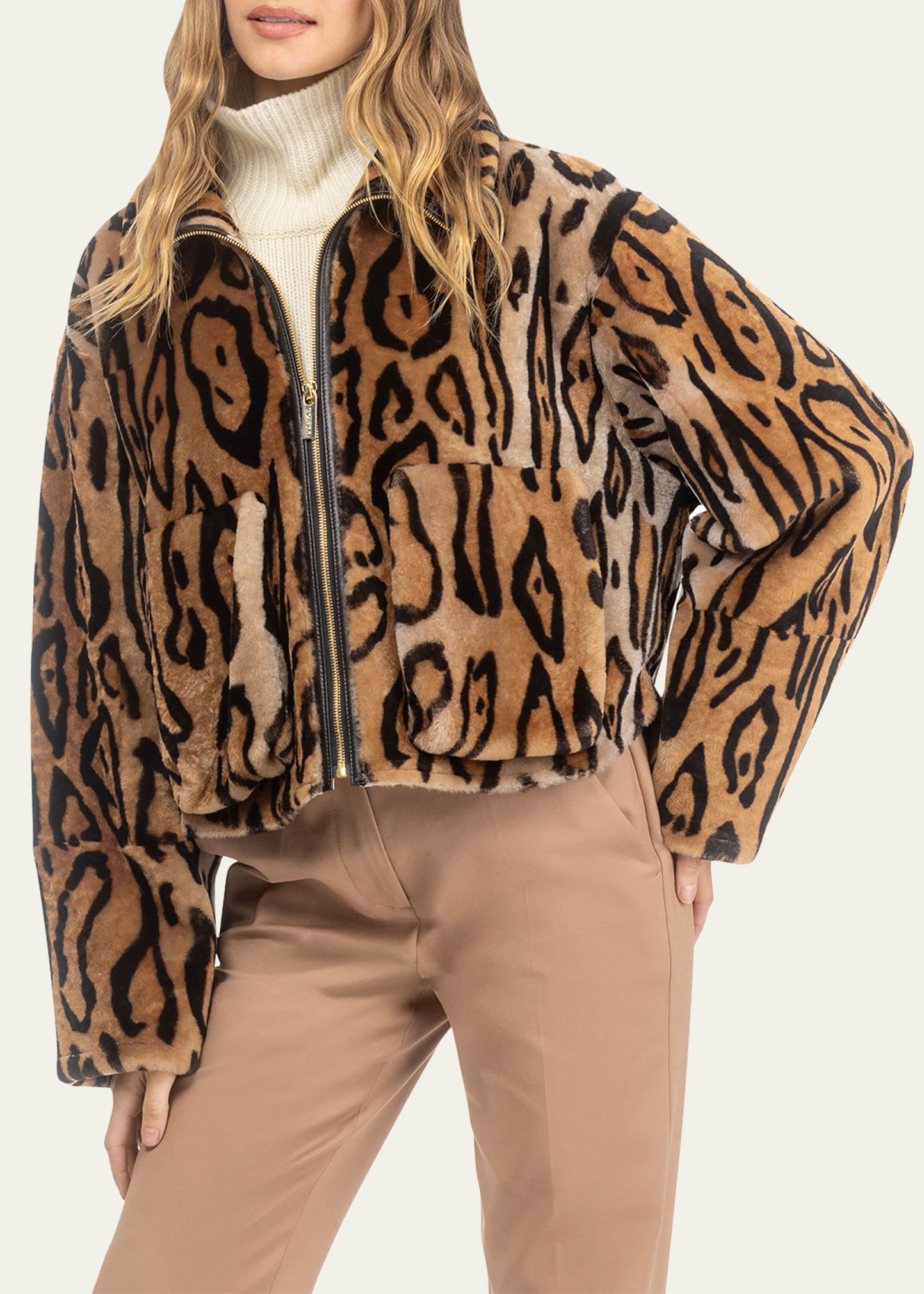 ジャケット・アウター ocelot Gorski Ocelot-Print Shearling Lamb Zip Jacket - Bergdorf Goodman