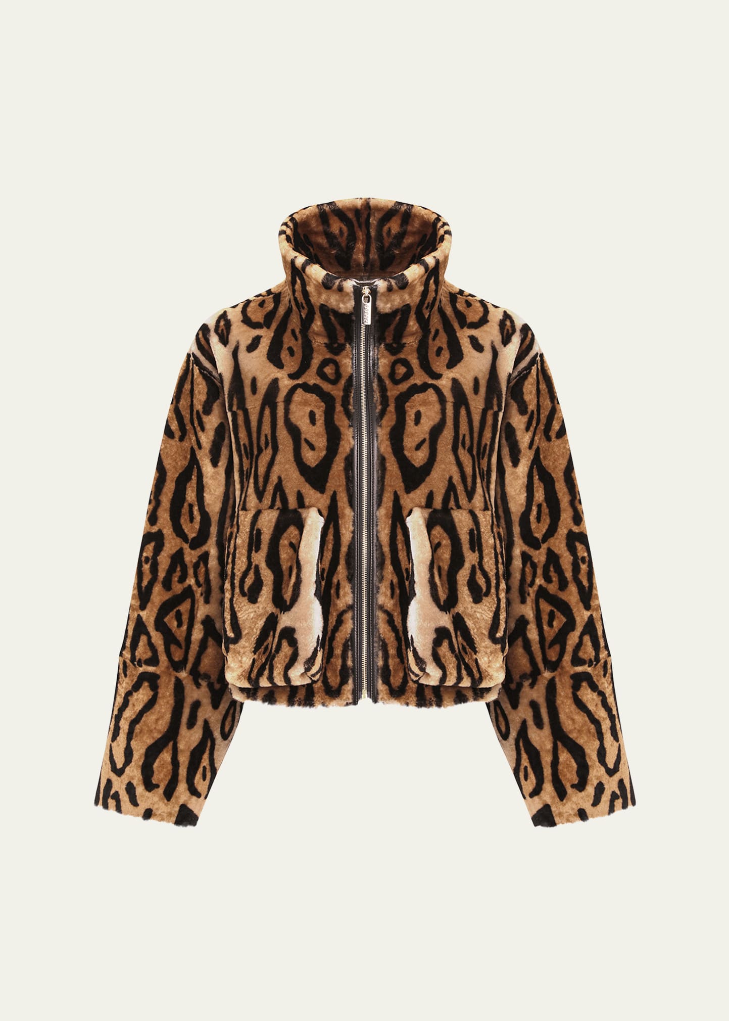 Gorski Ocelot-Print Shearling Lamb Zip Jacket - Bergdorf Goodman