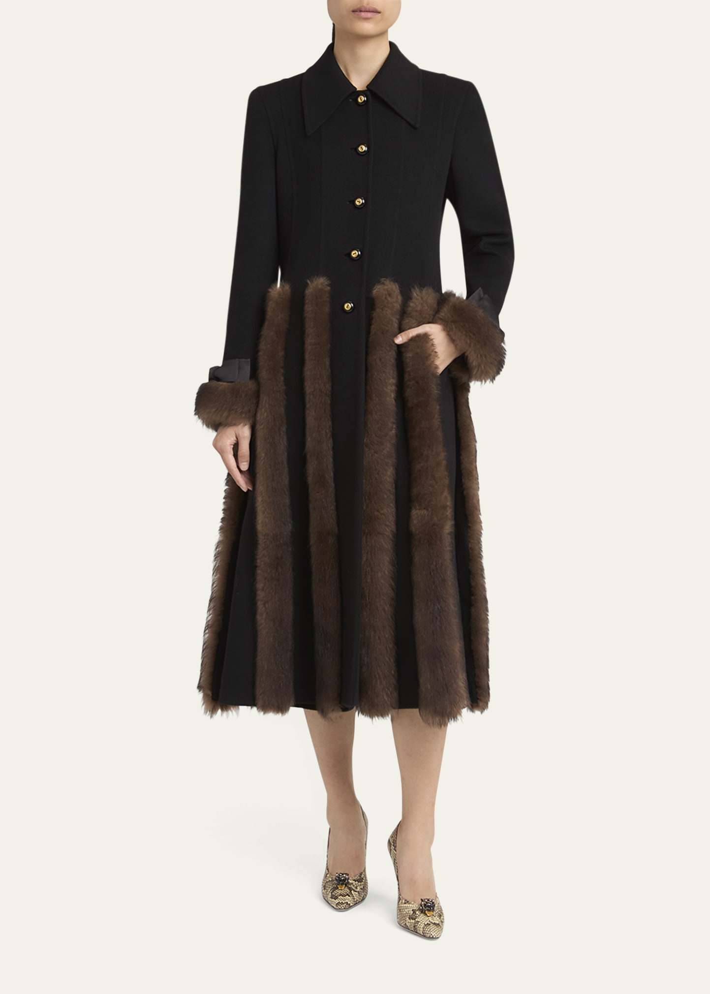 Valentino Garavani Sheep Shearling-Trim Single-Breasted Cashmere