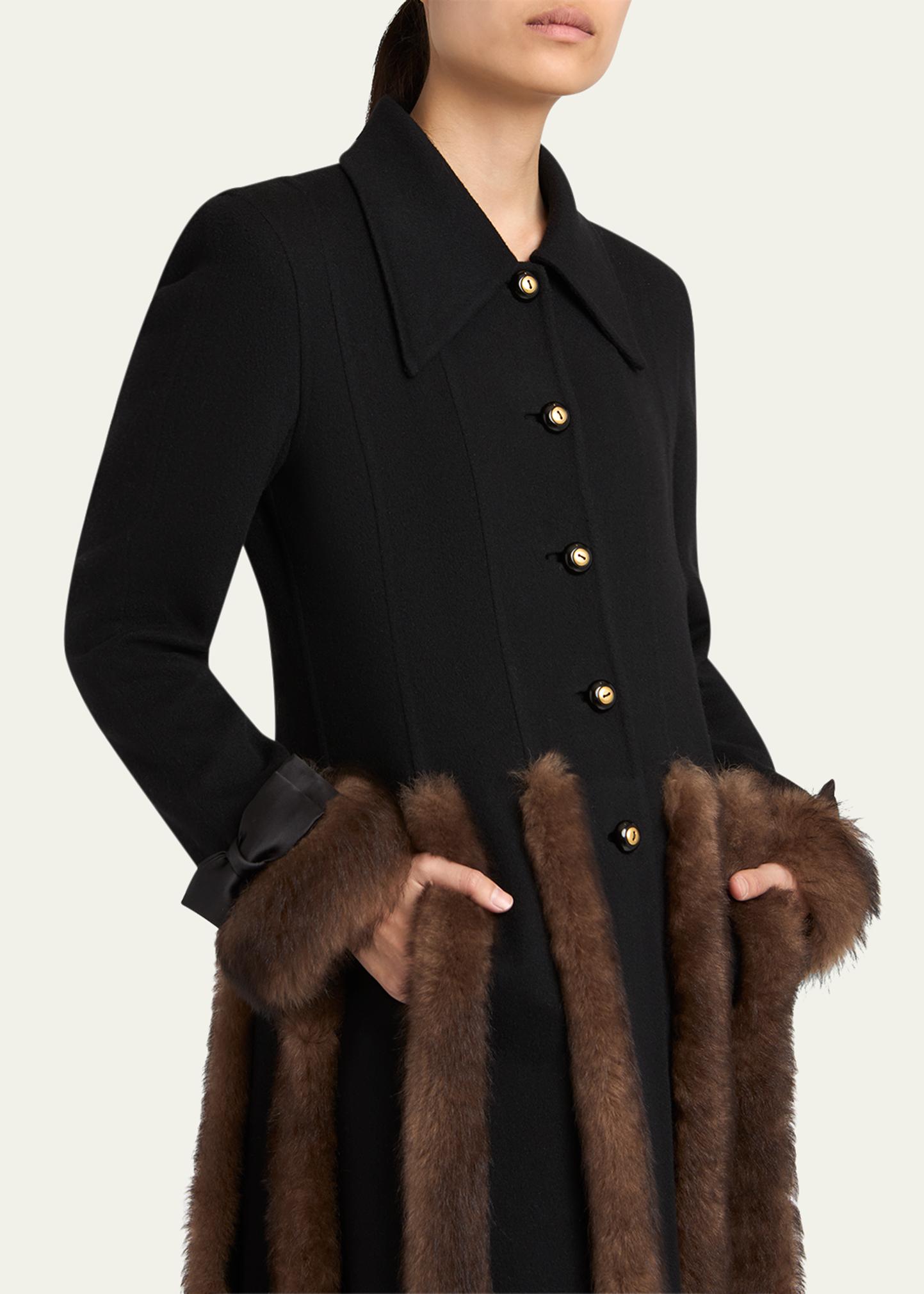 Valentino Garavani Sheep Shearling-Trim Single-Breasted Cashmere