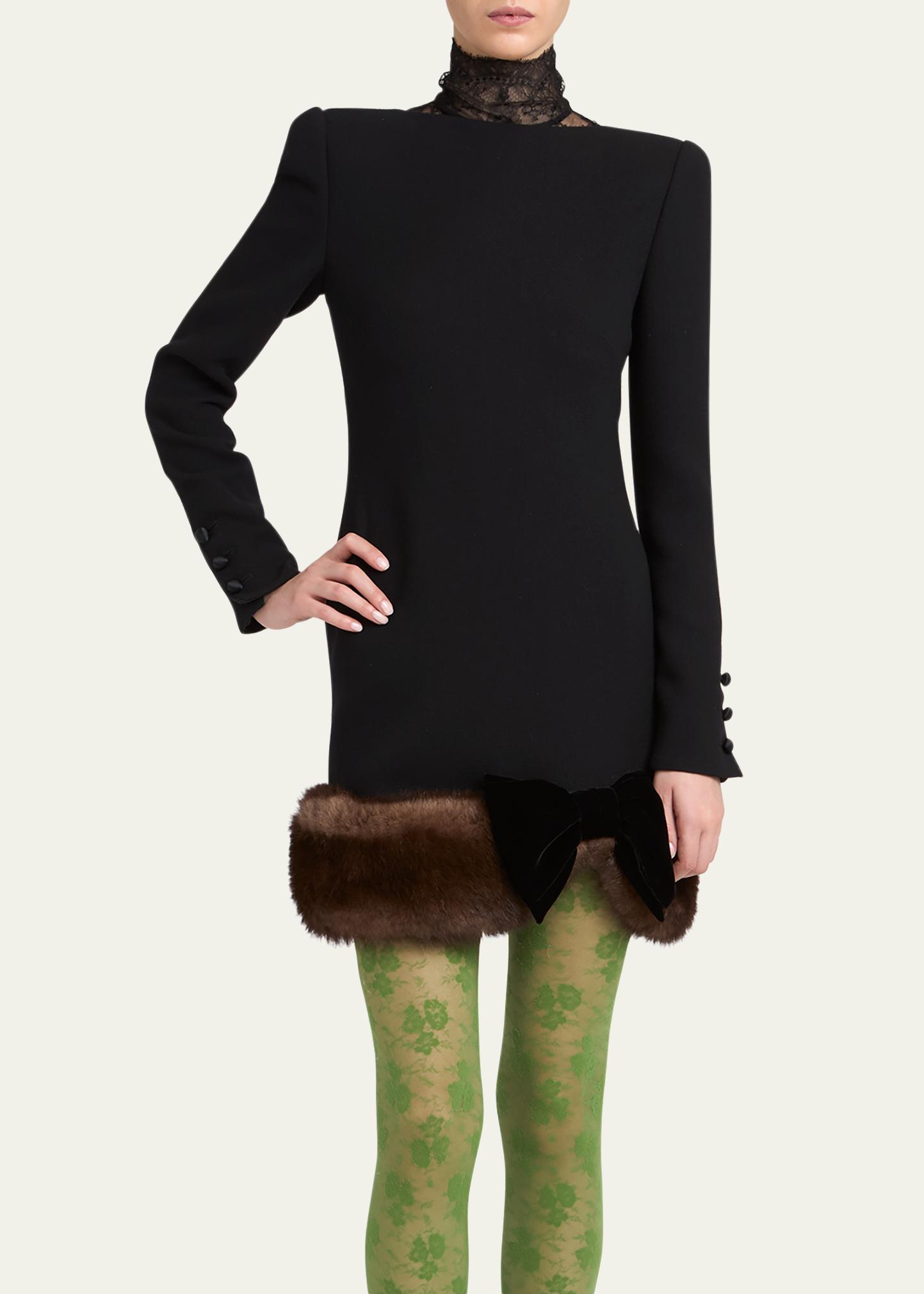 Valentino Garavani Turtleneck Long-Sleeve Sheep Shearling-Trim