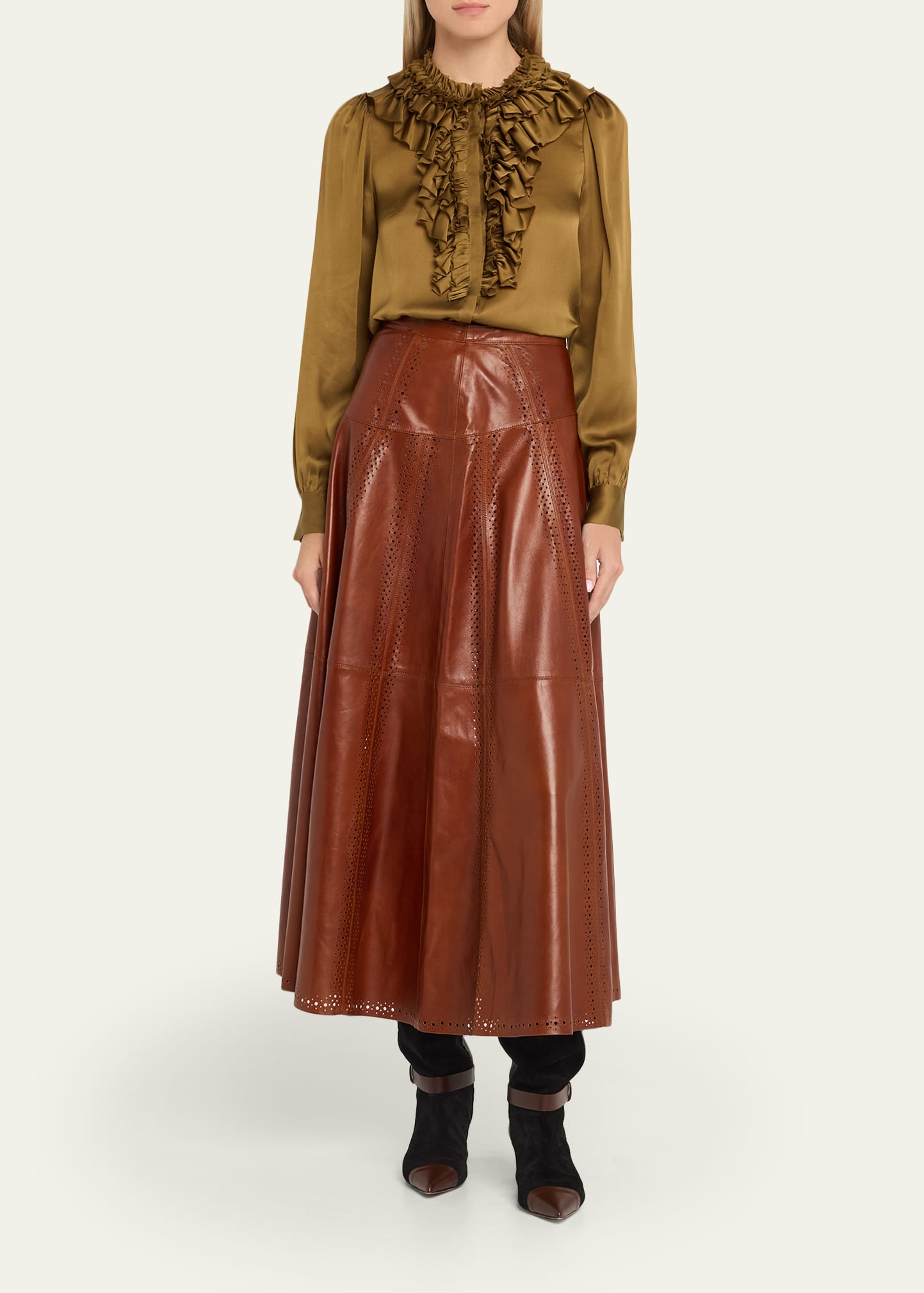 Ulla Johnson Aninda Leather Midi Skirt - Bergdorf Goodman