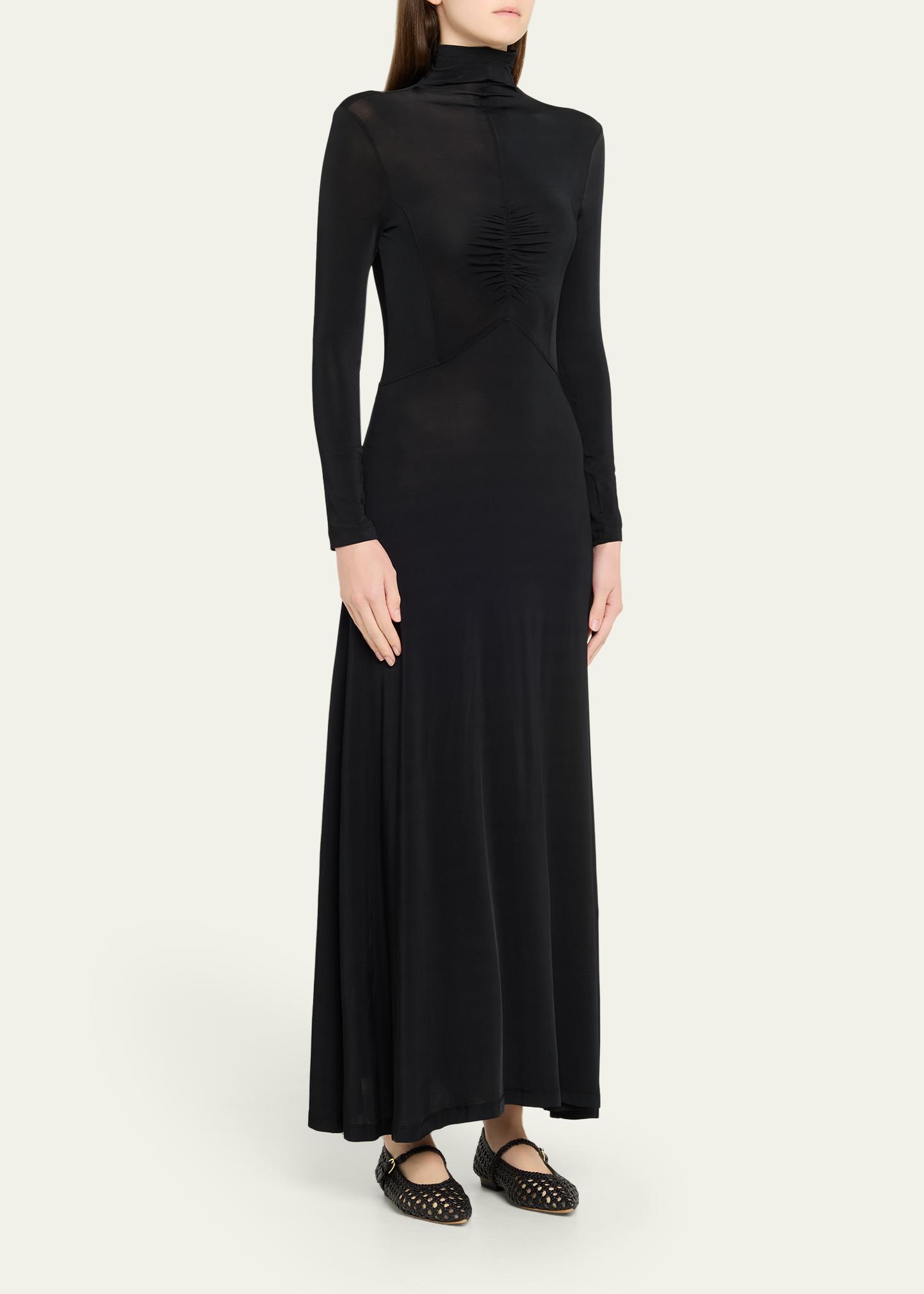 ulla johnson koa jersey ruched front turtleneck dress Maxi lavender gown