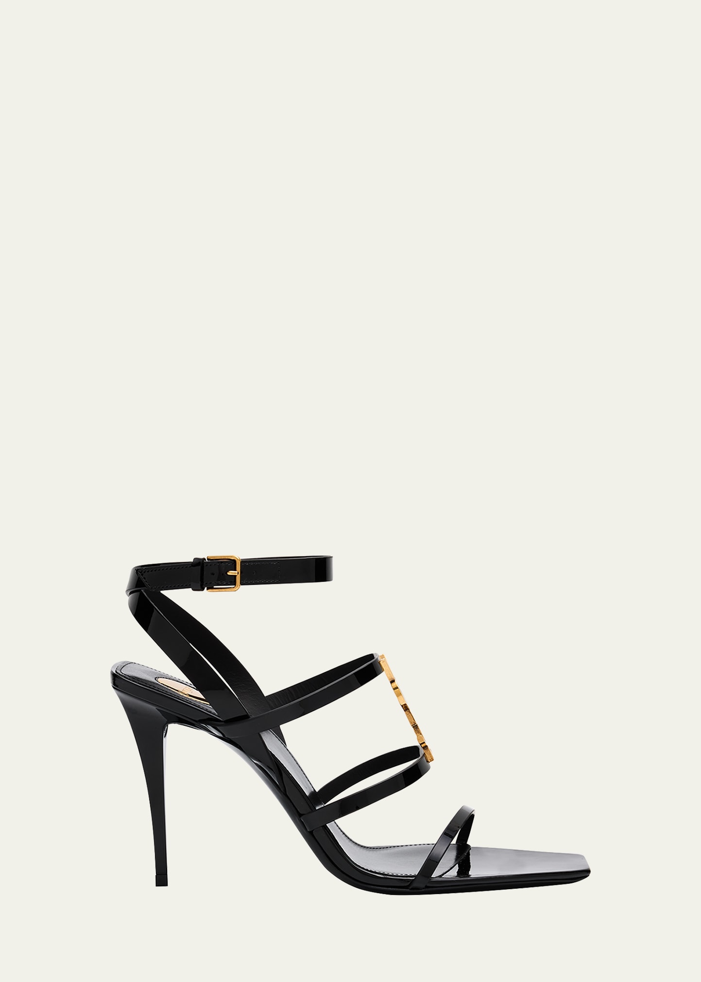 Saint Laurent Cassandra YSL Medallion Leather Stiletto Sandals