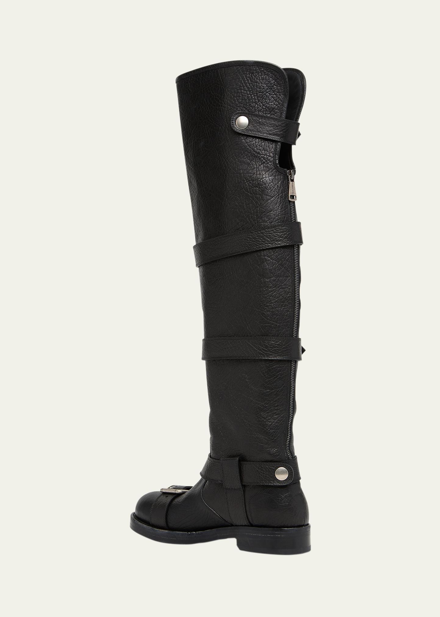 Dolce&Gabbana Leather Buckle Over-The-Knee Boots - Bergdorf Goodman