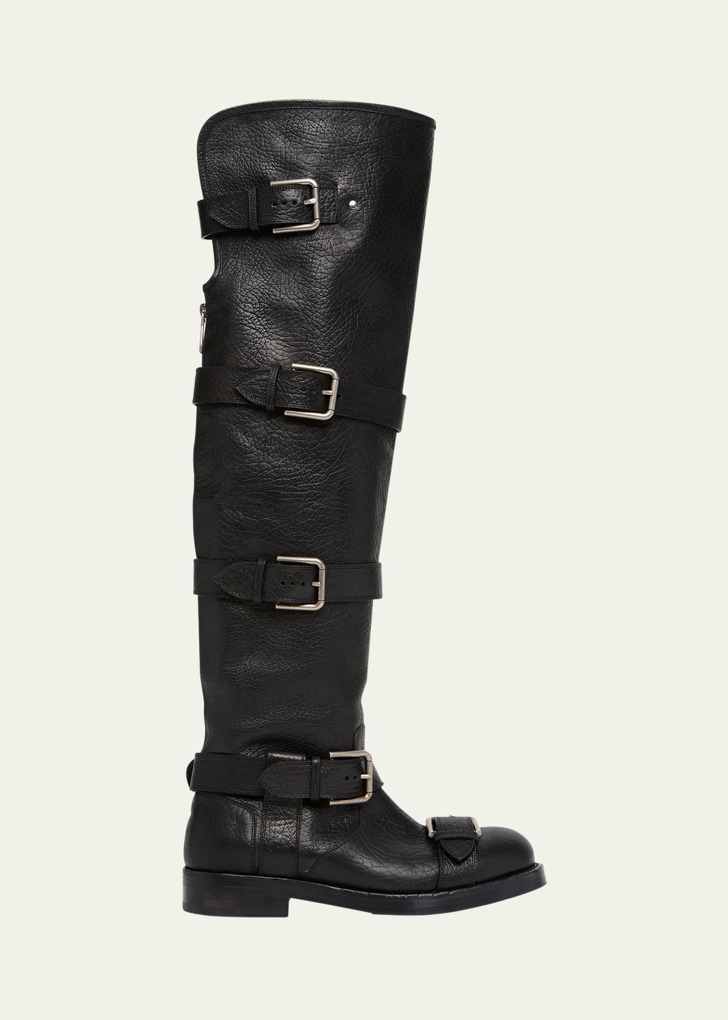 Dolce&Gabbana Leather Buckle Over-The-Knee Boots - Bergdorf Goodman