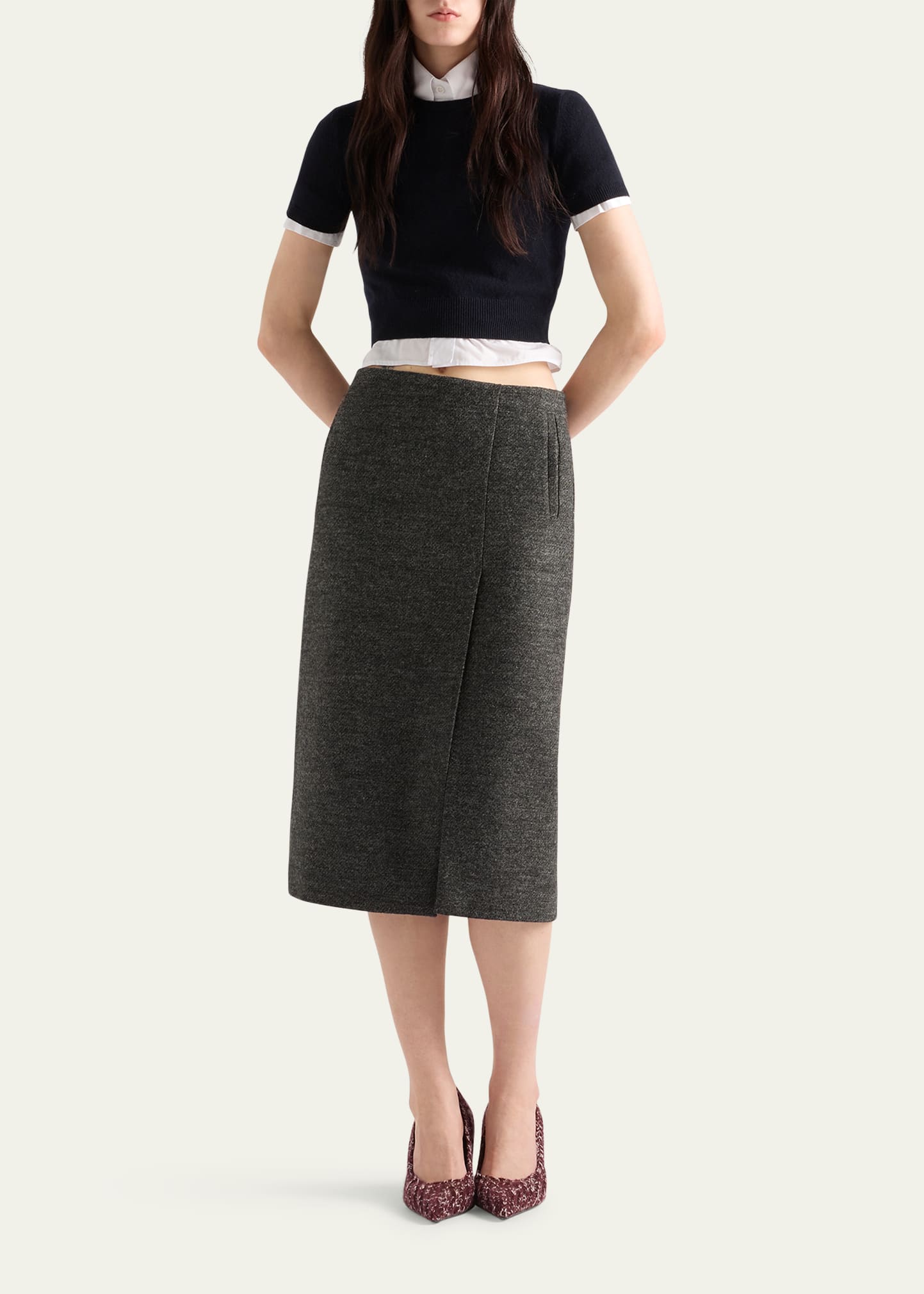 Prada Short-Sleeve Cashmere Crop Sweater - Bergdorf Goodman