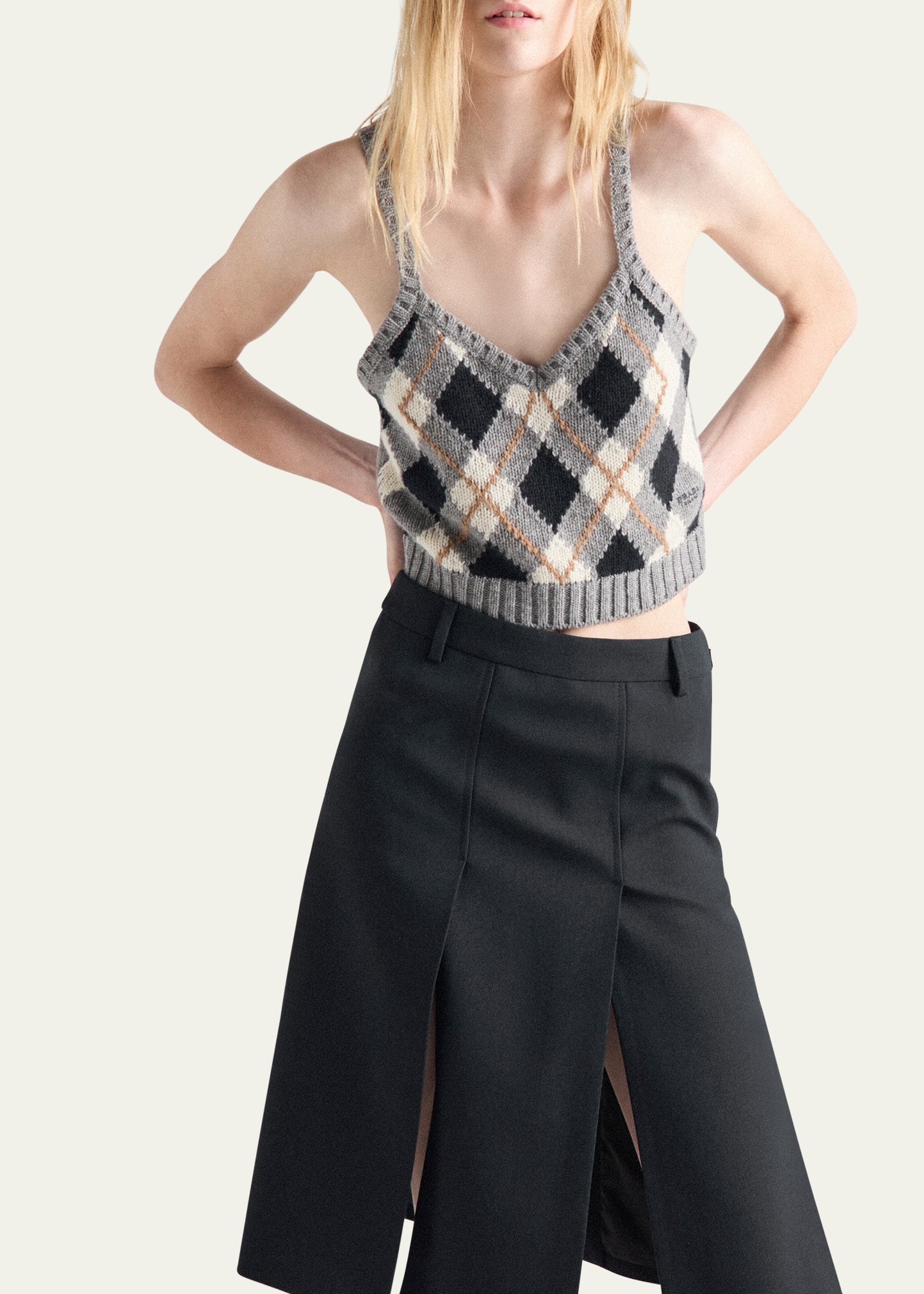 Prada Cashmere Argyle Knit Crop Tank Top - Bergdorf Goodman