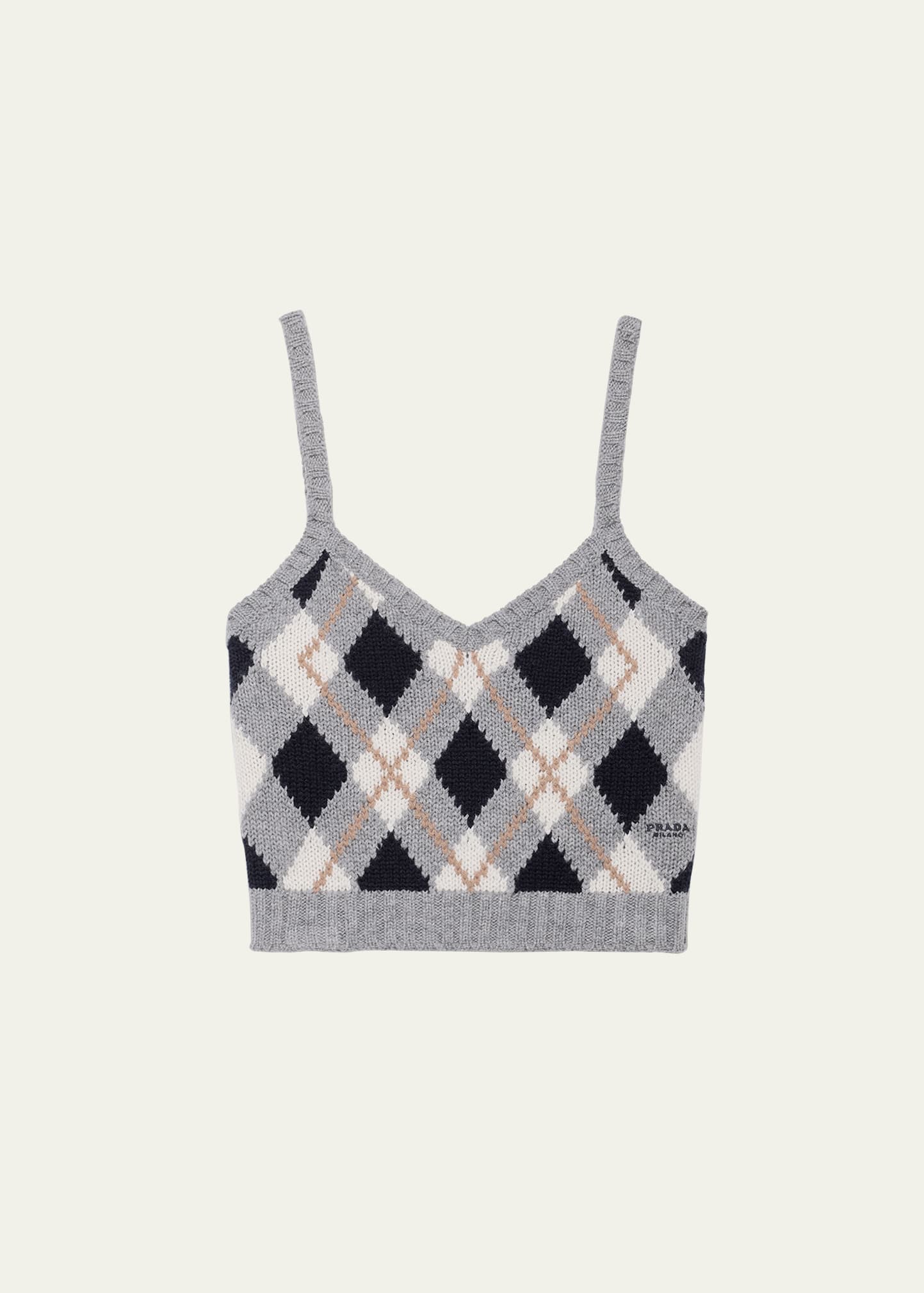 Prada Cashmere Argyle Knit Crop Tank Top - Bergdorf Goodman