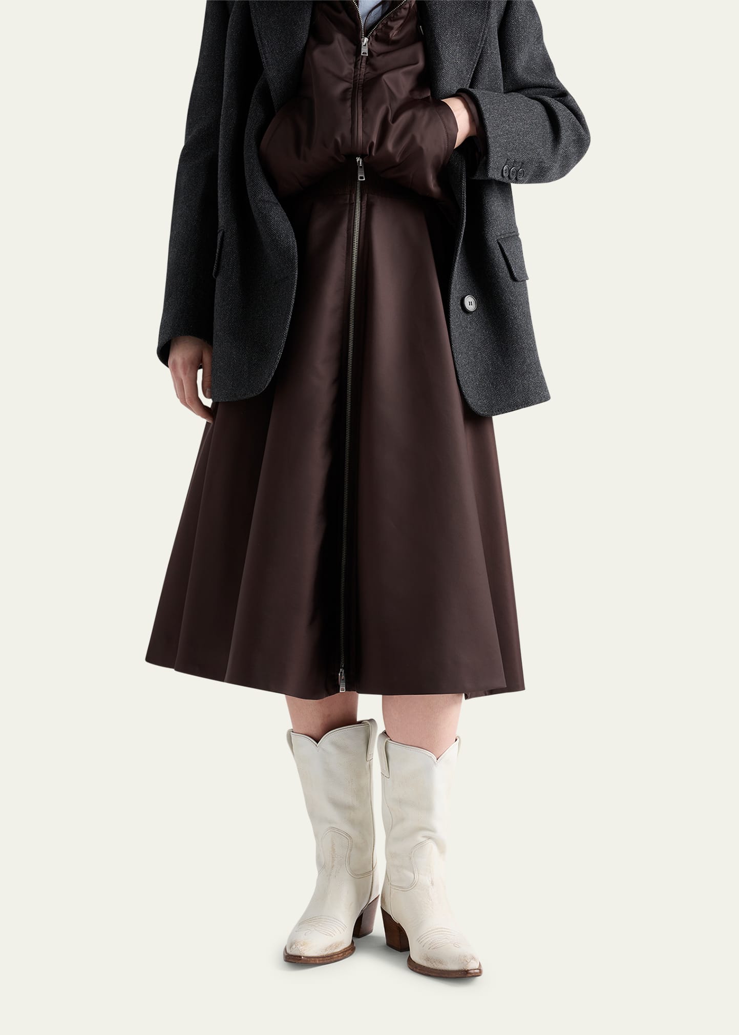 Prada Re-Nylon Zip-Front Midi Skirt - Bergdorf Goodman