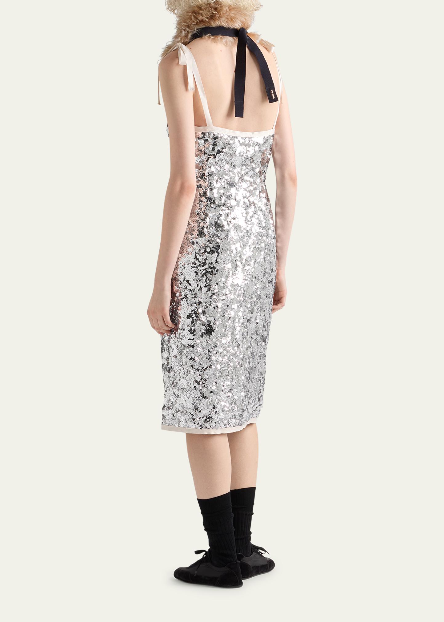 Prada Embroidered Sequin Dress, Woman, Silver, Size 42