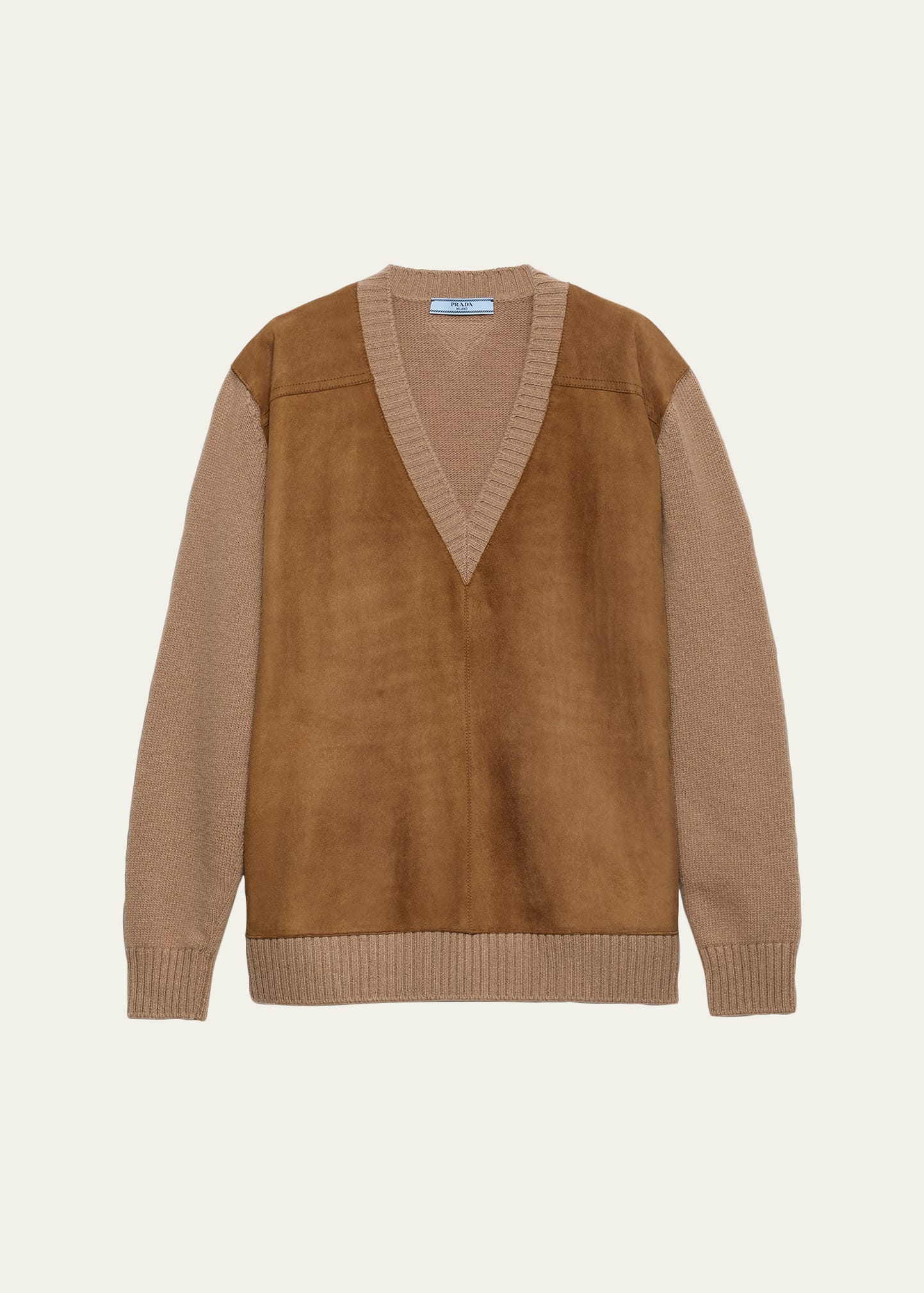 Prada Suede-Front V-Neck Cashmere Sweater - Bergdorf Goodman