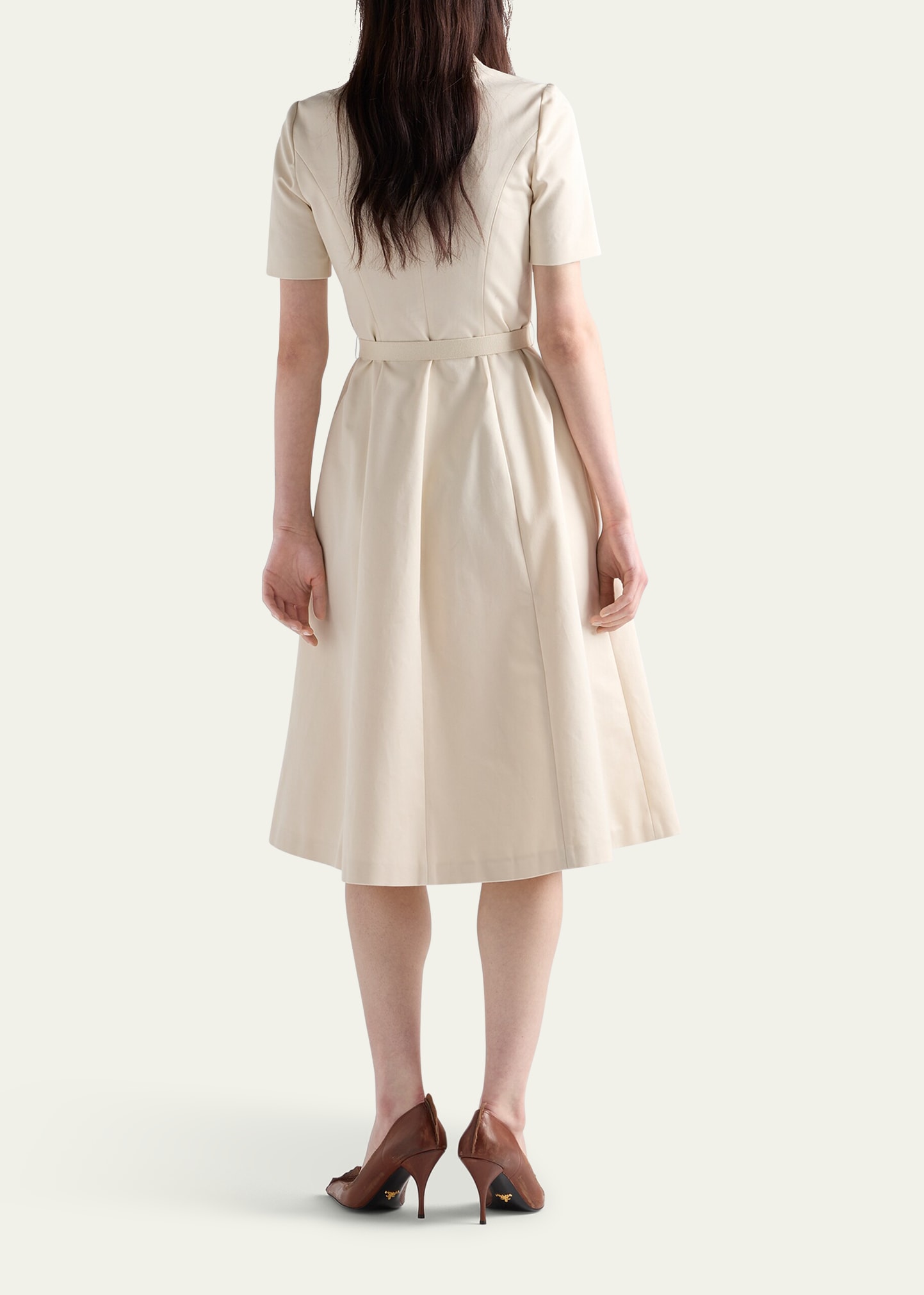Prada Short-Sleeve Belted Chino Midi Dress - Bergdorf Goodman