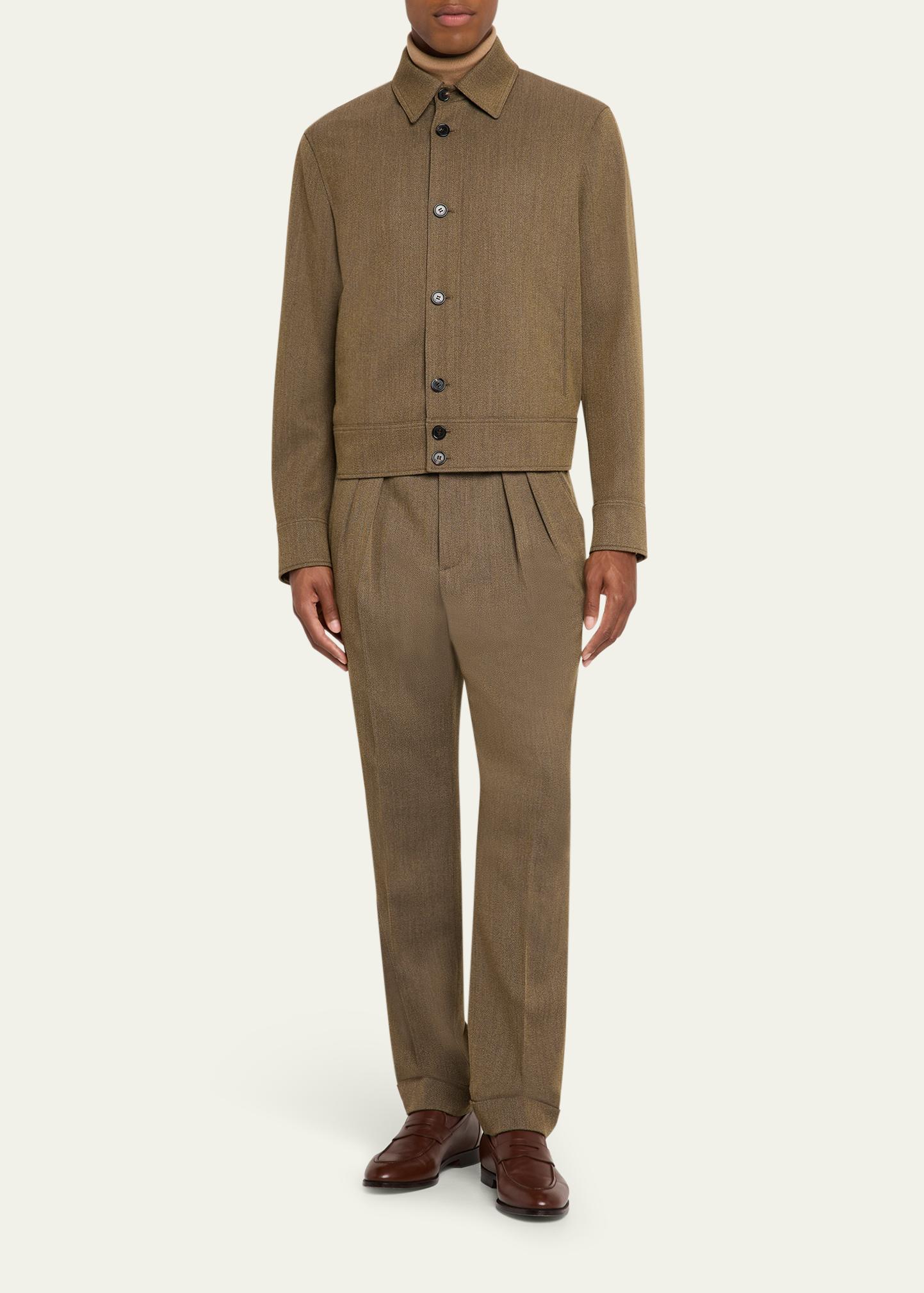 Loro Piana Men's Stafford Jaspe Wool Pleated Pants - Bergdorf Goodman