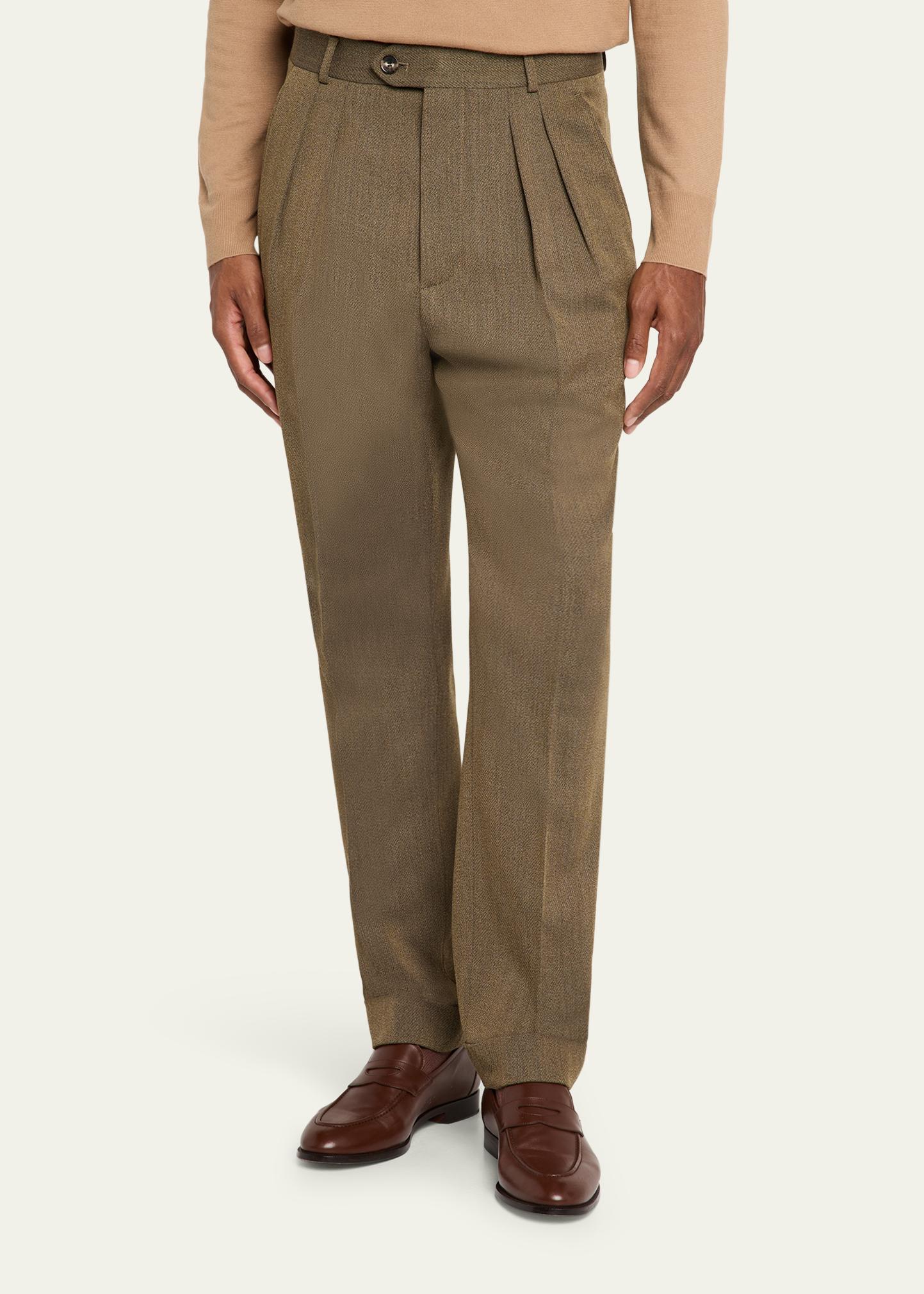 Loro Piana Men's Stafford Jaspe Wool Pleated Pants - Bergdorf Goodman