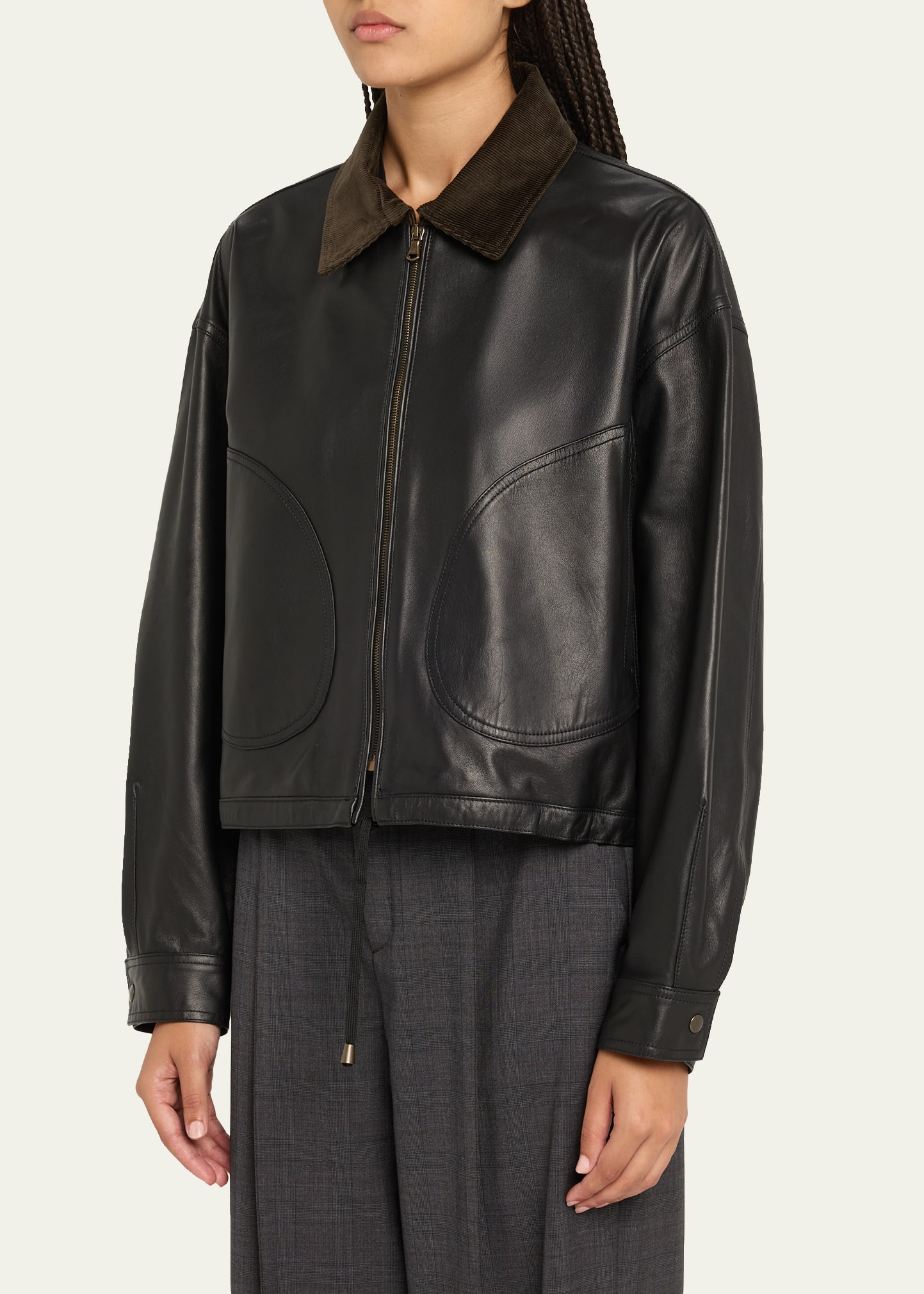 HOMMEGIRLS Corduroy-Collar Leather Parachute Jacket - Bergdorf Goodman