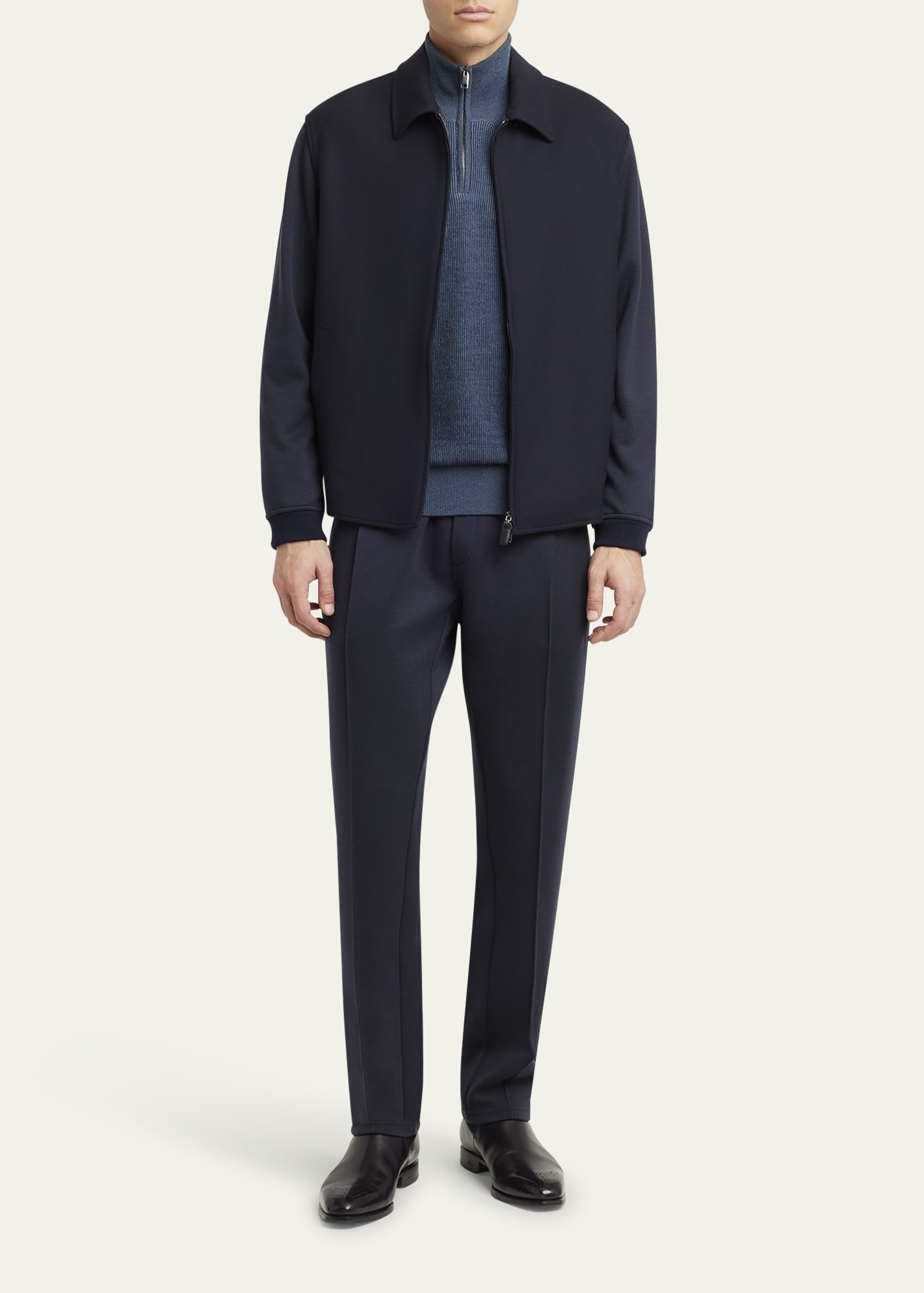 Brioni Men's Wool, Silk and Cashmere Rib Quarter-Zip Sweater