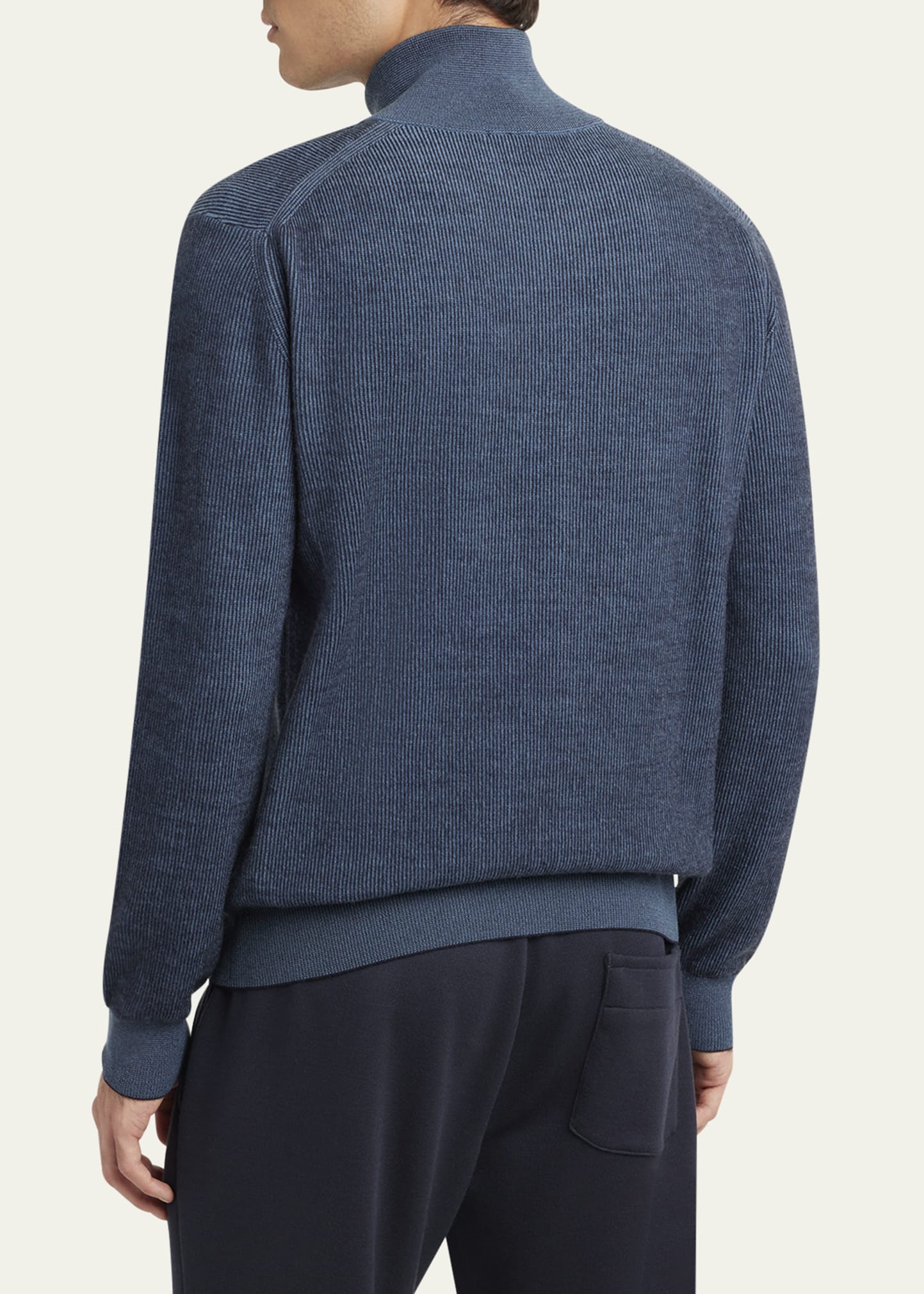 Brioni Men's Wool, Silk and Cashmere Rib Quarter-Zip Sweater