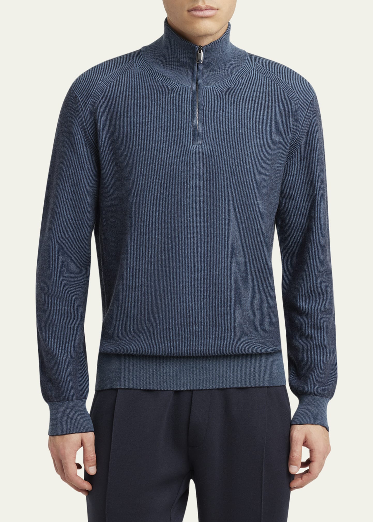 Brioni Men's Wool, Silk and Cashmere Rib Quarter-Zip Sweater