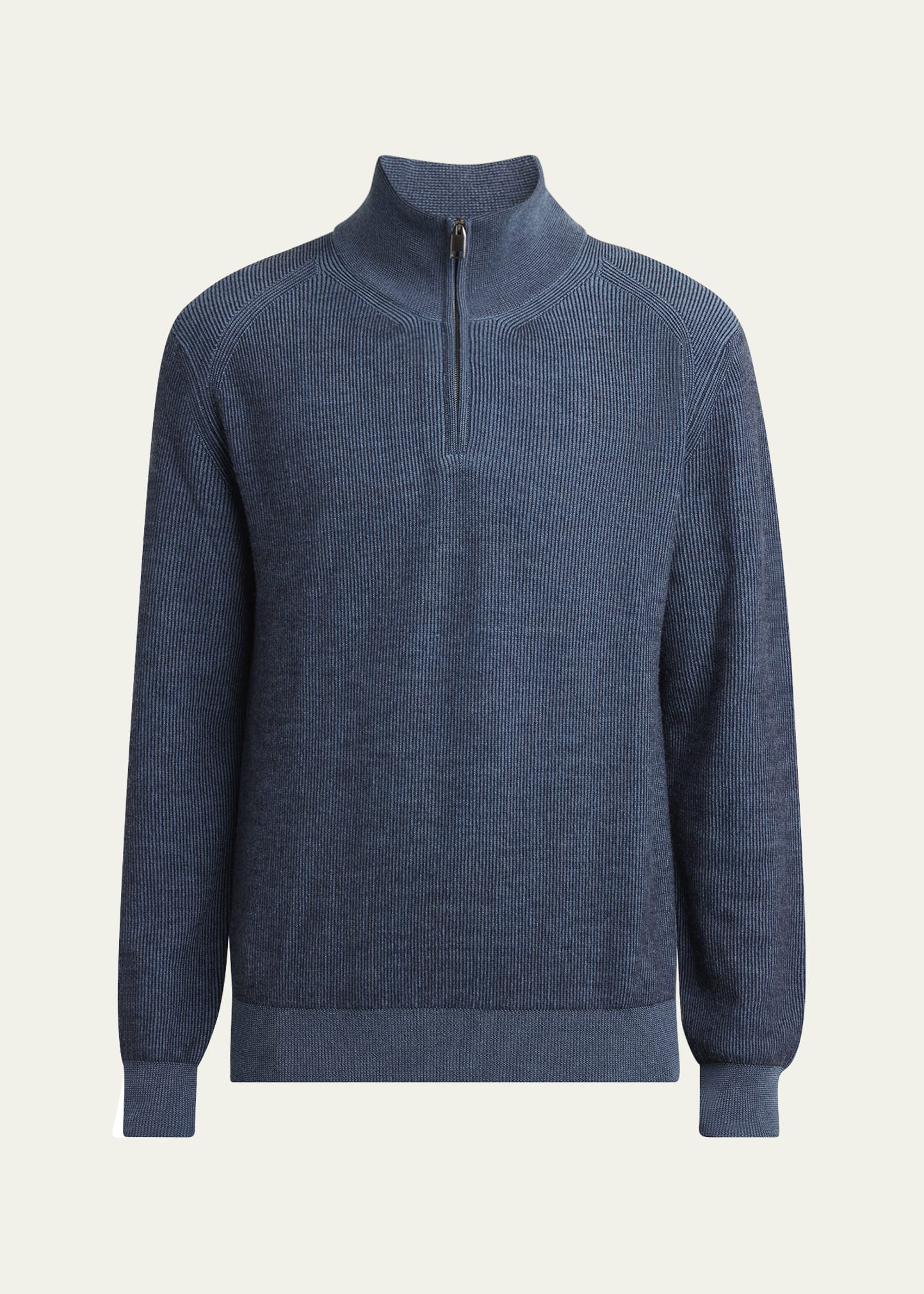 Brioni Men's Wool, Silk and Cashmere Rib Quarter-Zip Sweater