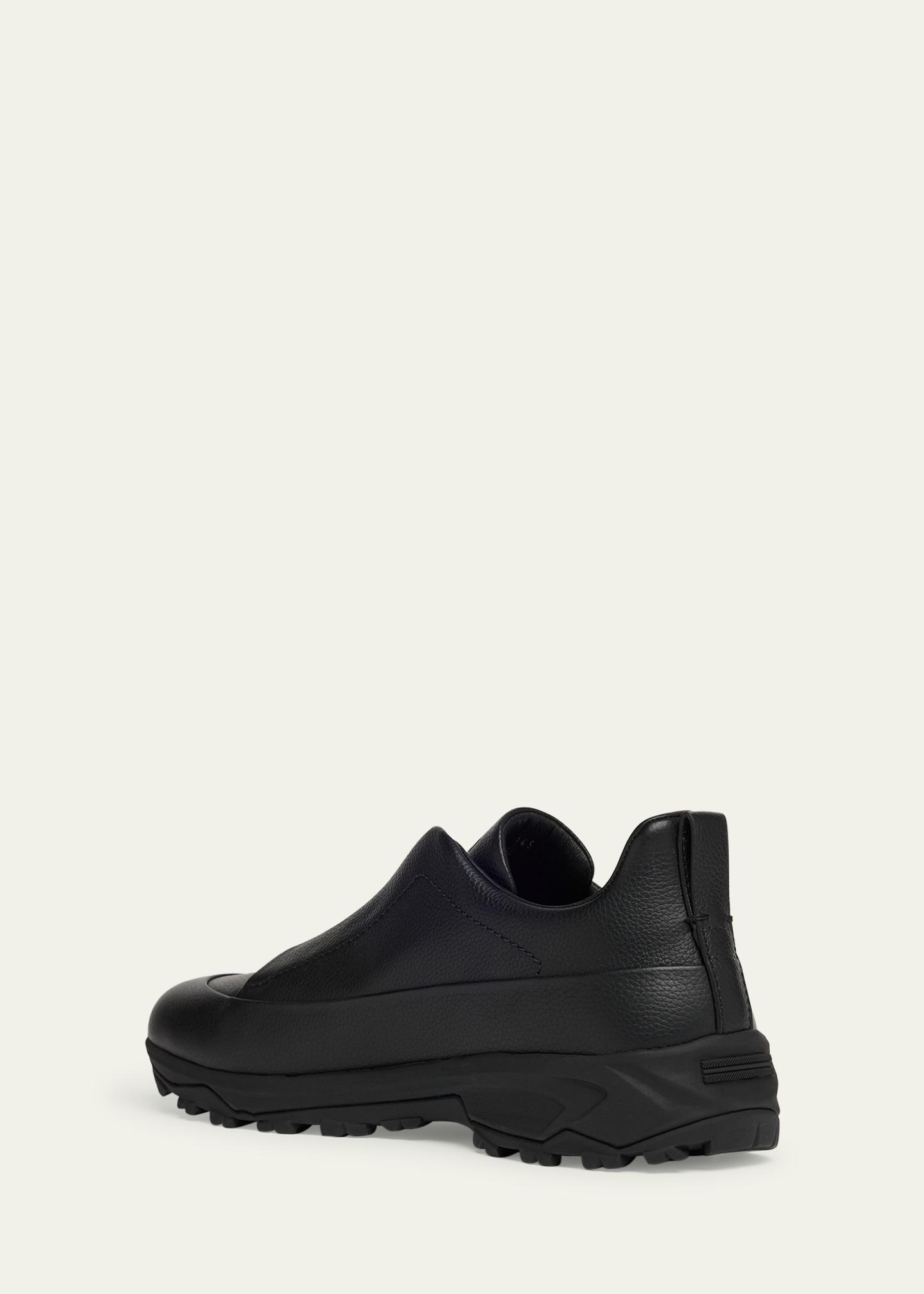 ZEGNA Men's Triple Stitch™ Monte Grained Leather Slip-On Sneakers