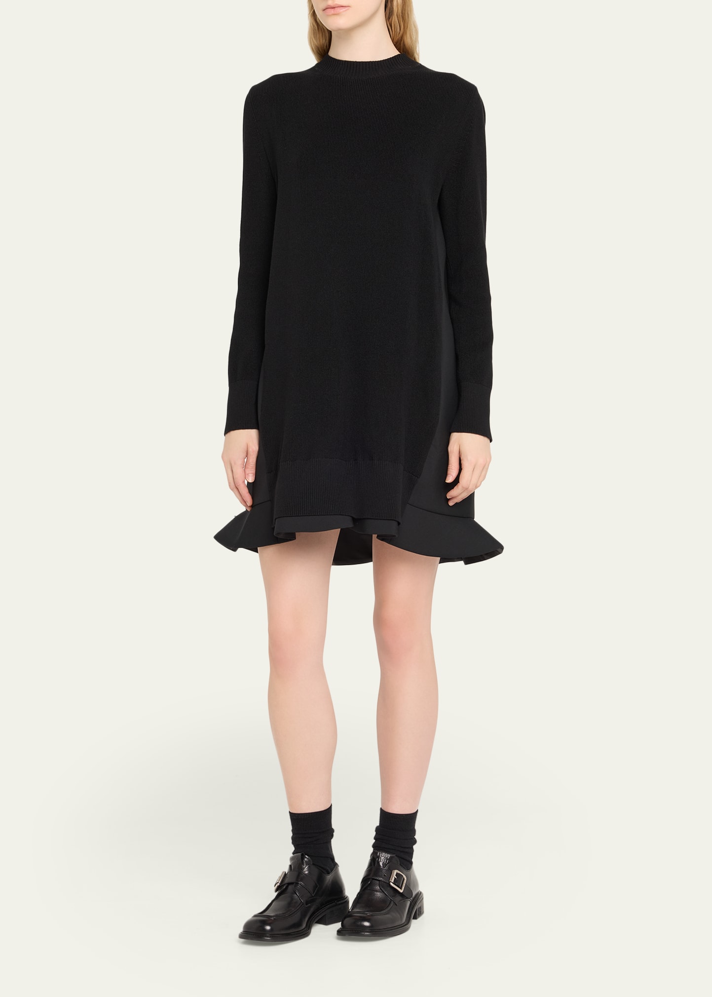 SACAI Mixed-Media Ruffle Mini Sweater Dress - Bergdorf Goodman