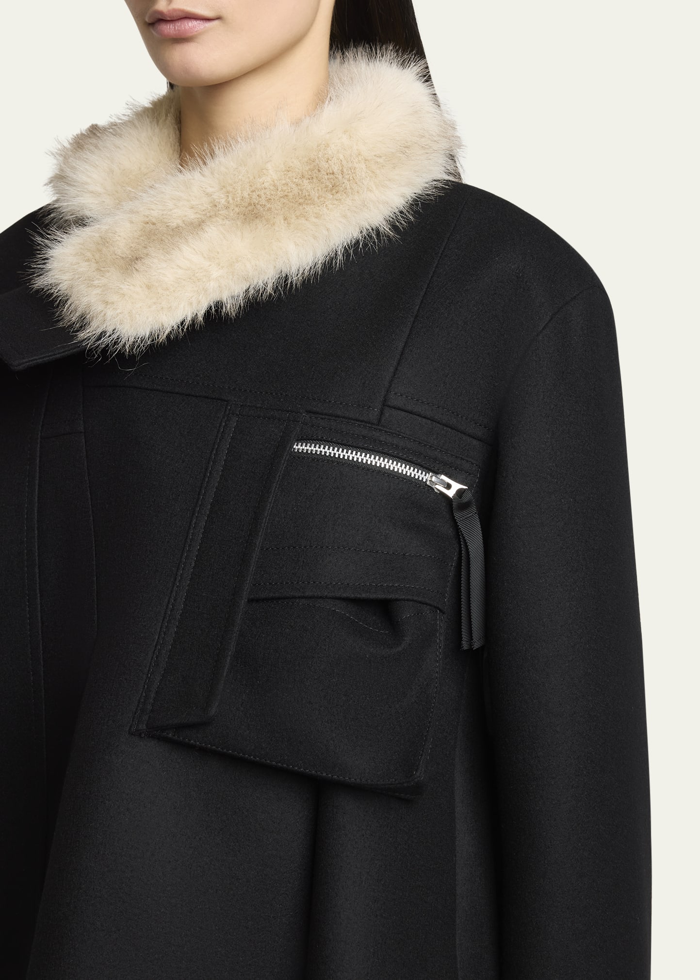 SACAI Faux-Fur Collar Wool Utility Jacket - Bergdorf Goodman