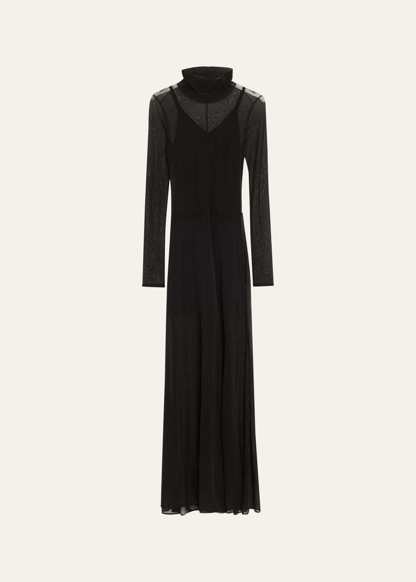 Jason Wu Collection Turtleneck Sheer Knit Long-Sleeve Maxi Dress