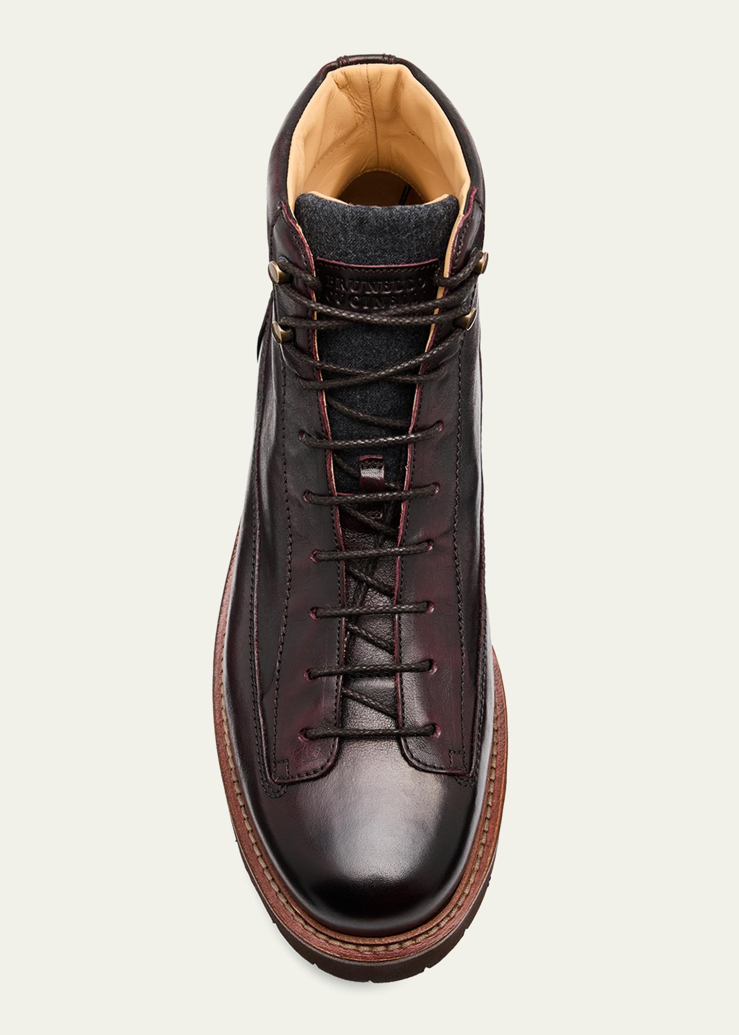 Brunello Cucinelli
Men\'s Leather Wool-Tongue Hiking Ankle Boots Brunello Cucinelli Men main image 4