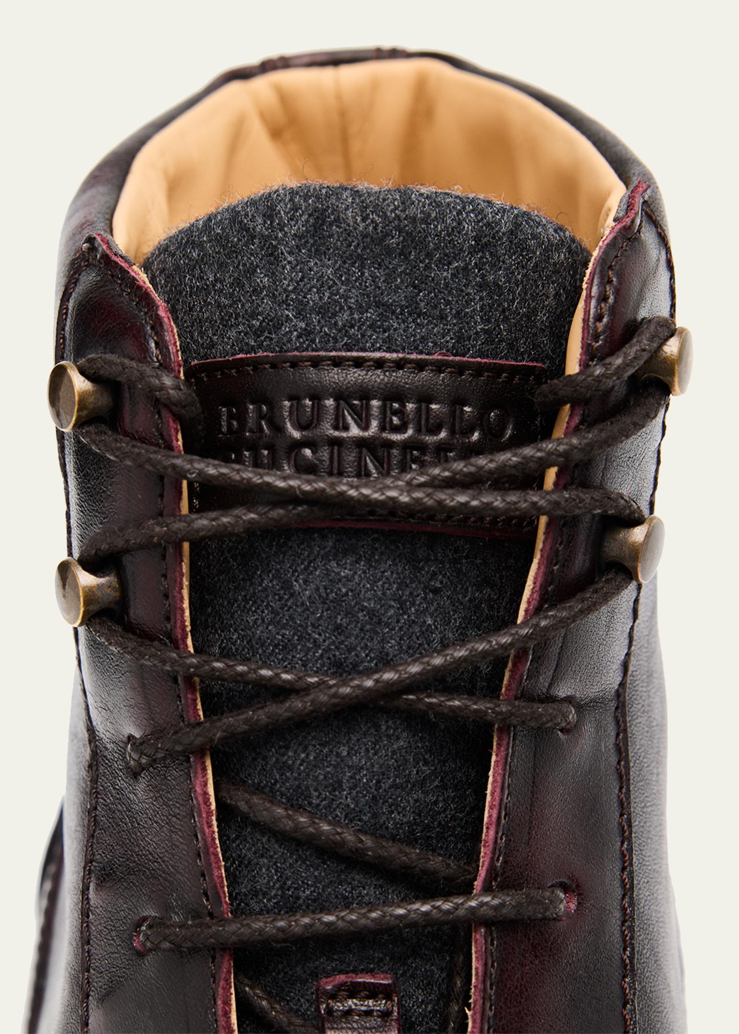 Brunello Cucinelli
Men\'s Leather Wool-Tongue Hiking Ankle Boots Brunello Cucinelli Men main image 3