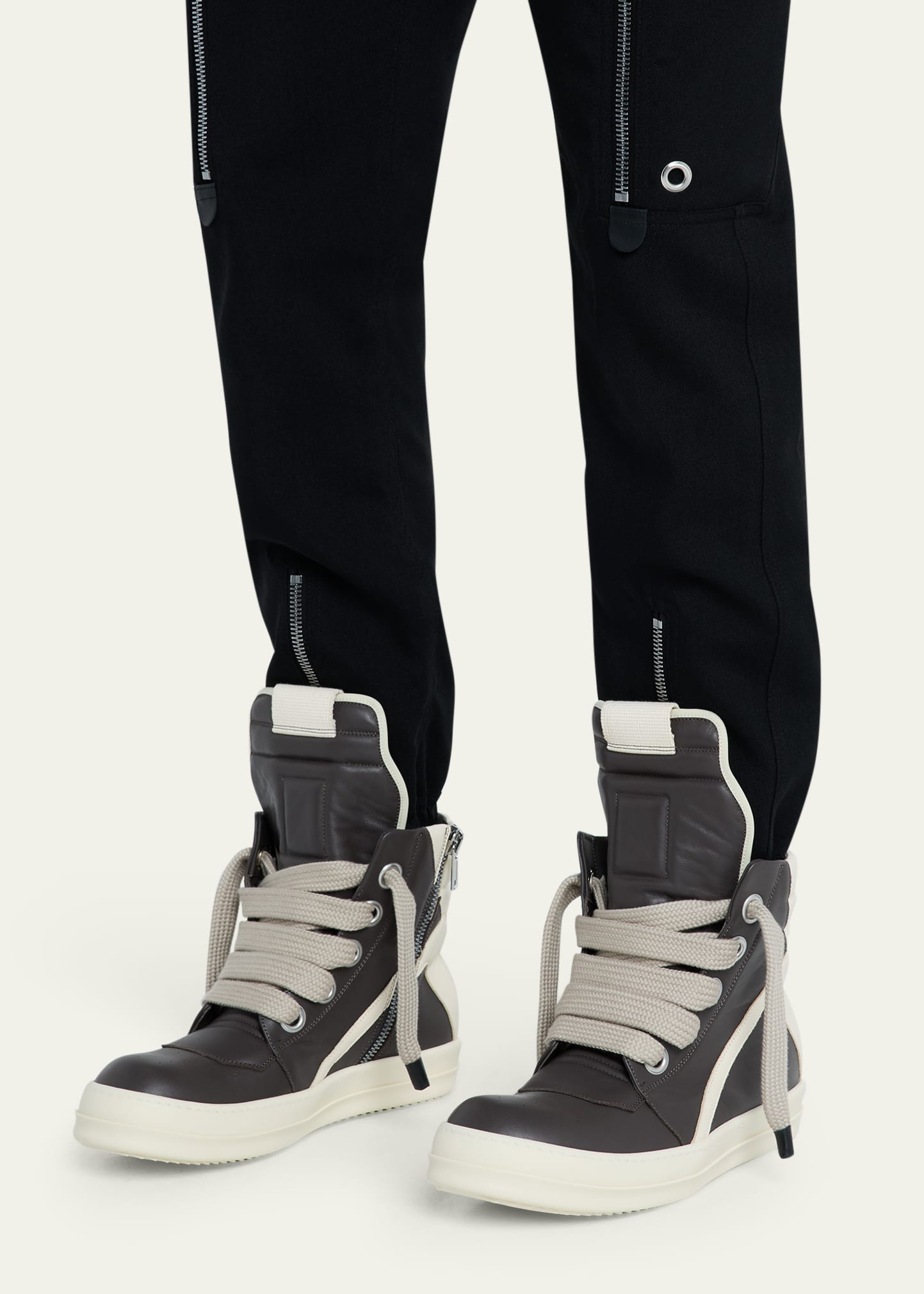 Rick Owens Men's Jumbolace Geobasket Leather High-Top Sneakers