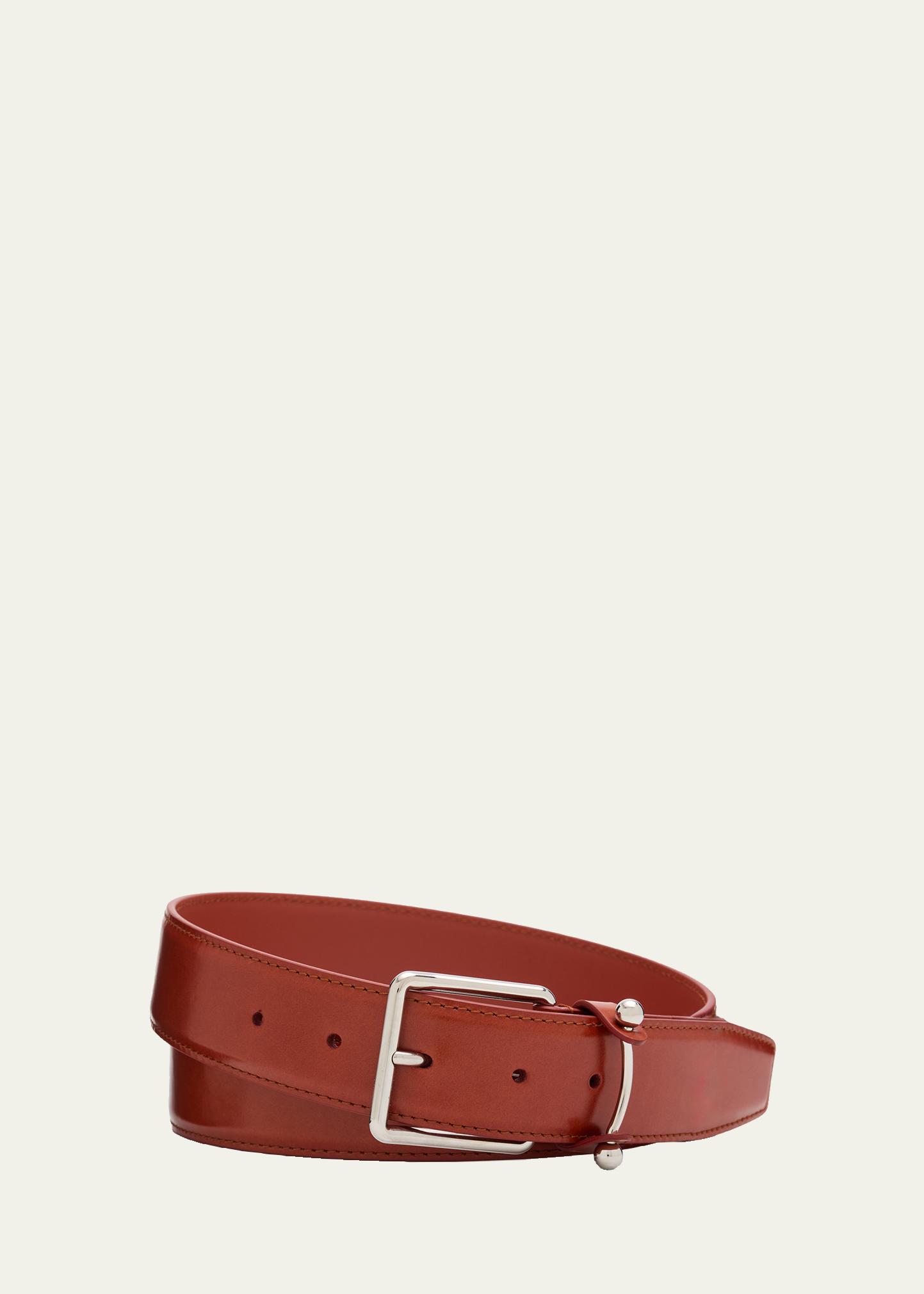 Christian Louboutin Tan Leather Belt with Red Interior and Silver Loop Buckle Leather belt Christian Louboutin Red size 95 cm in Leather  main image 3