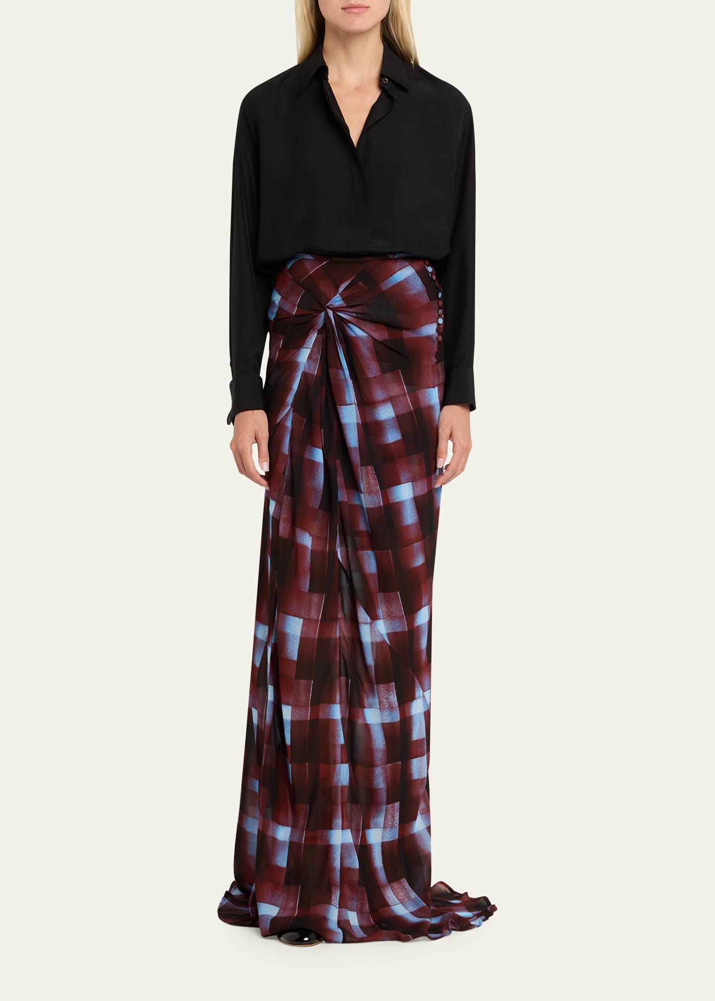 Dries Van Noten Smila Check Twisted Maxi Skirt - Bergdorf Goodman