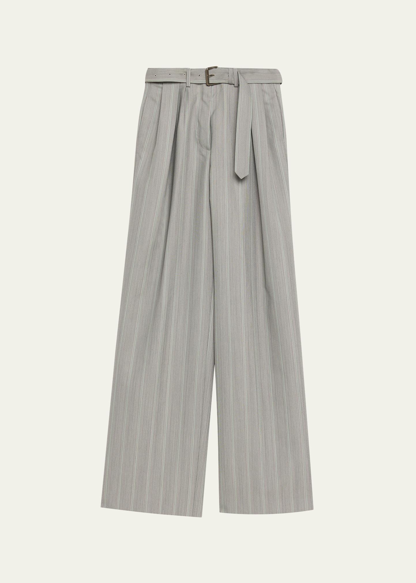 Dries Van Noten Peaches Belted Pinstripe Wide-Leg Pants - Bergdorf