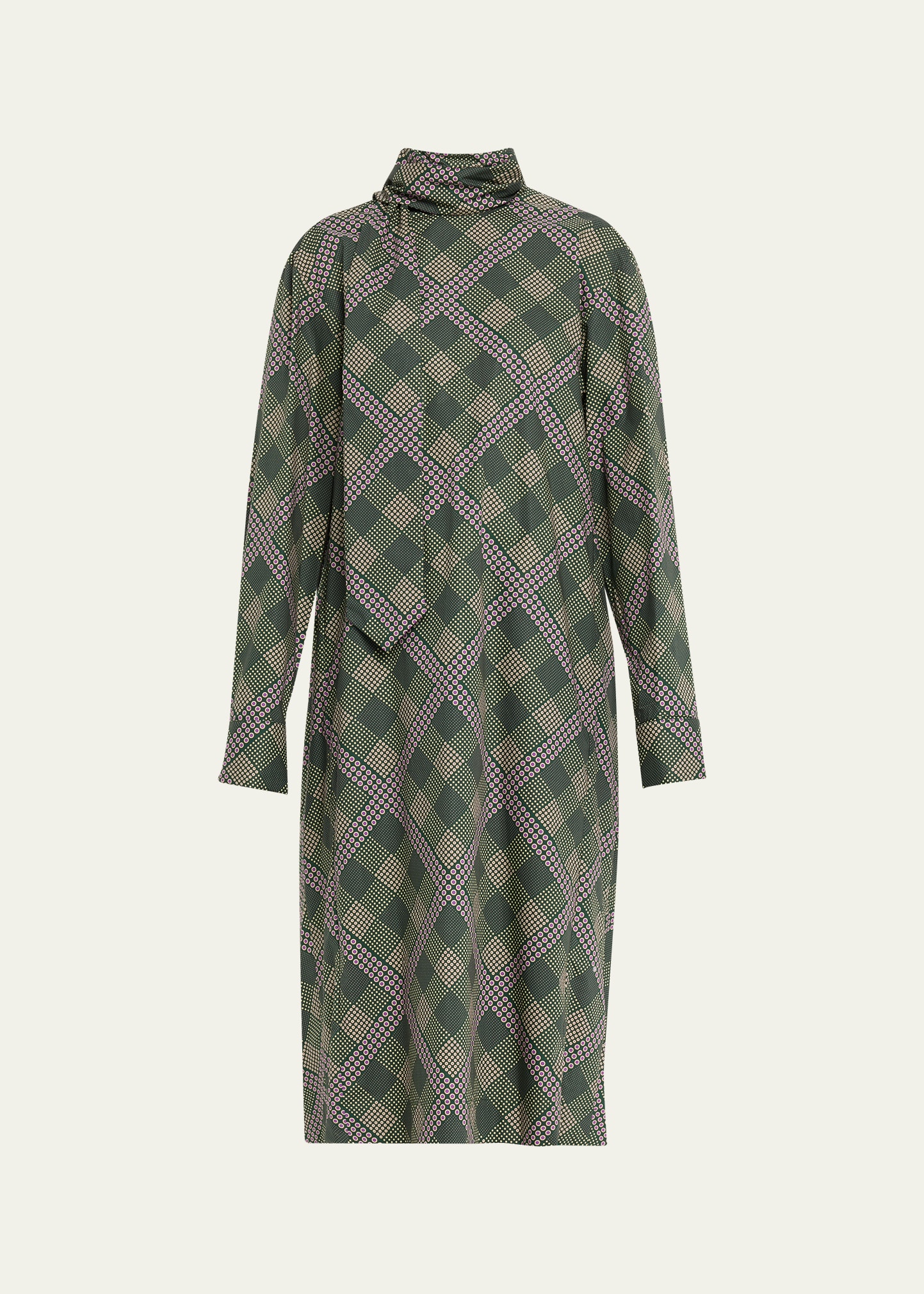 Dries Van Noten Doddy Scarf-Neck Check-Print Midi Dress - Bergdorf