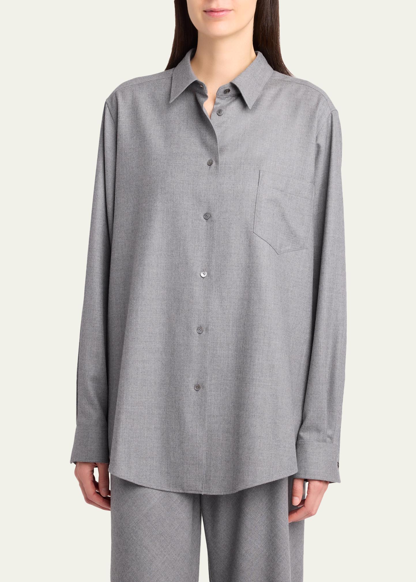 サマーセール！THE ROW 長袖シャツ グレー The Row Pino Wool Button-Down Shirt - Bergdorf Goodman