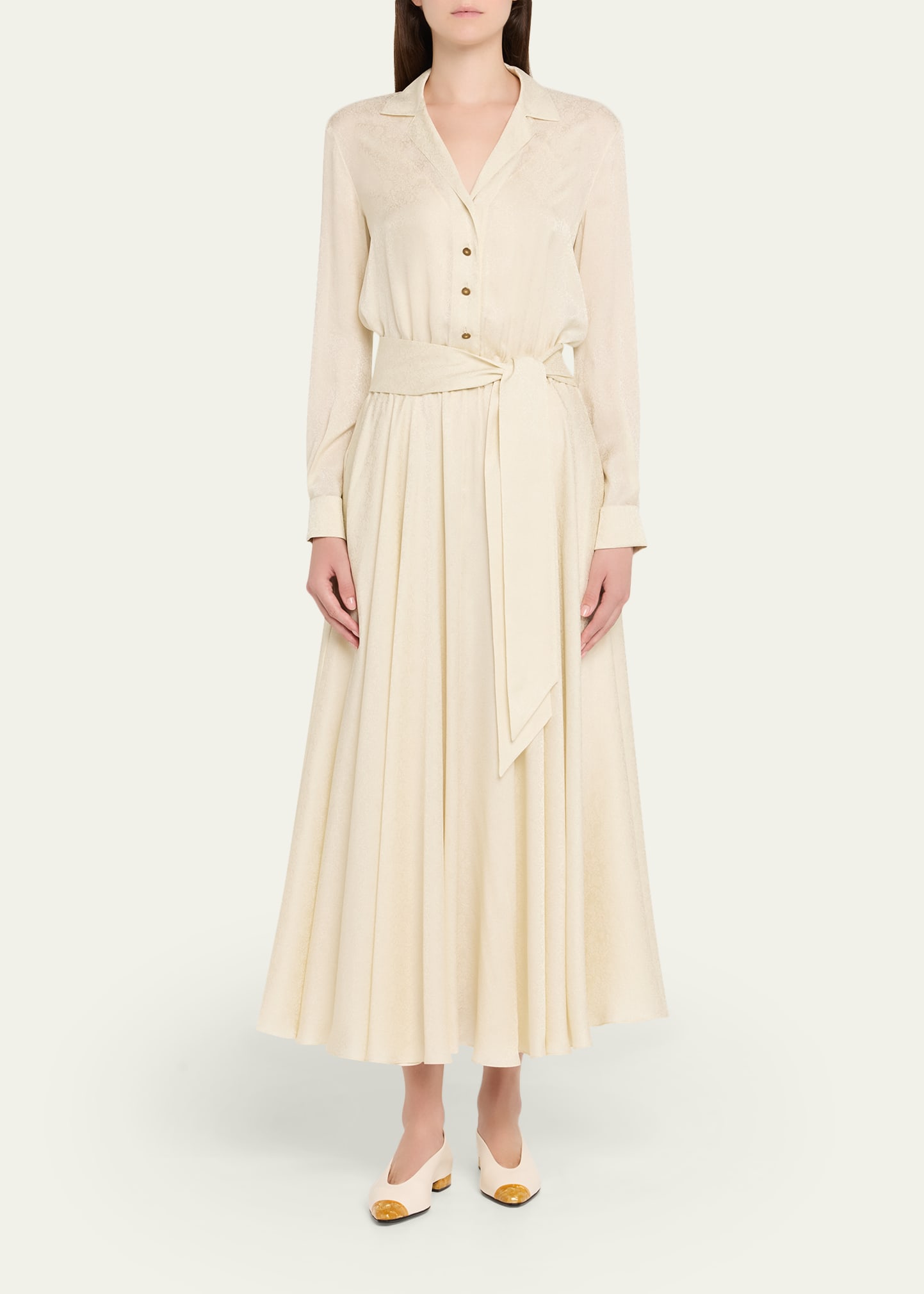 Loro Piana シルク　ワンピース Loro Piana Nevis Belted Silk Jacquard Midi Shirtdress - Bergdorf