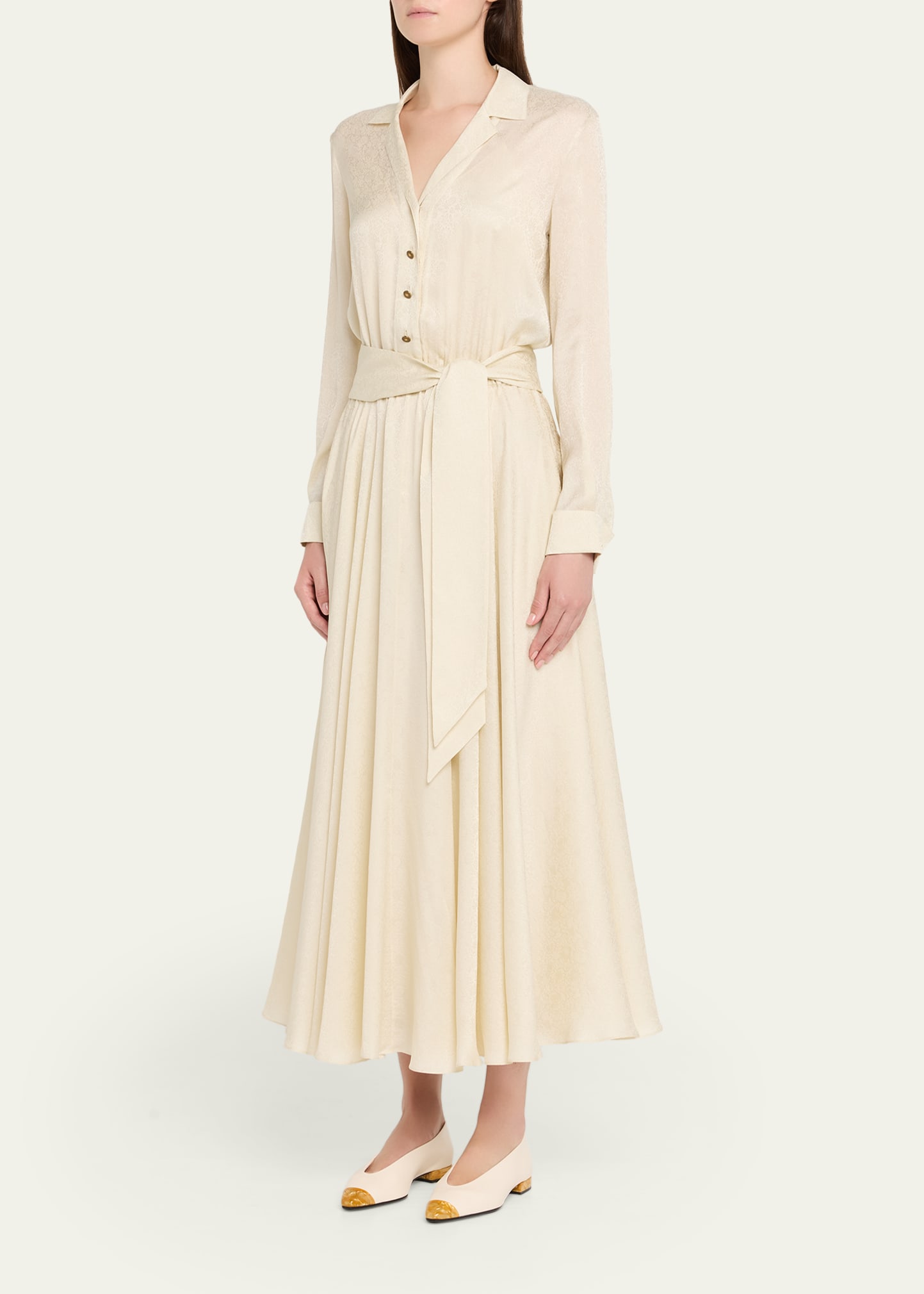 Loro Piana Nevis Belted Silk Jacquard Midi Shirtdress - Bergdorf