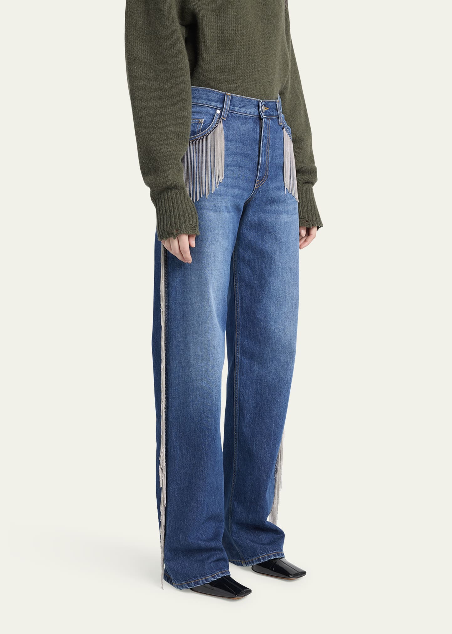 Stella McCartney Fringe Wide-Leg Jeans - Bergdorf Goodman
